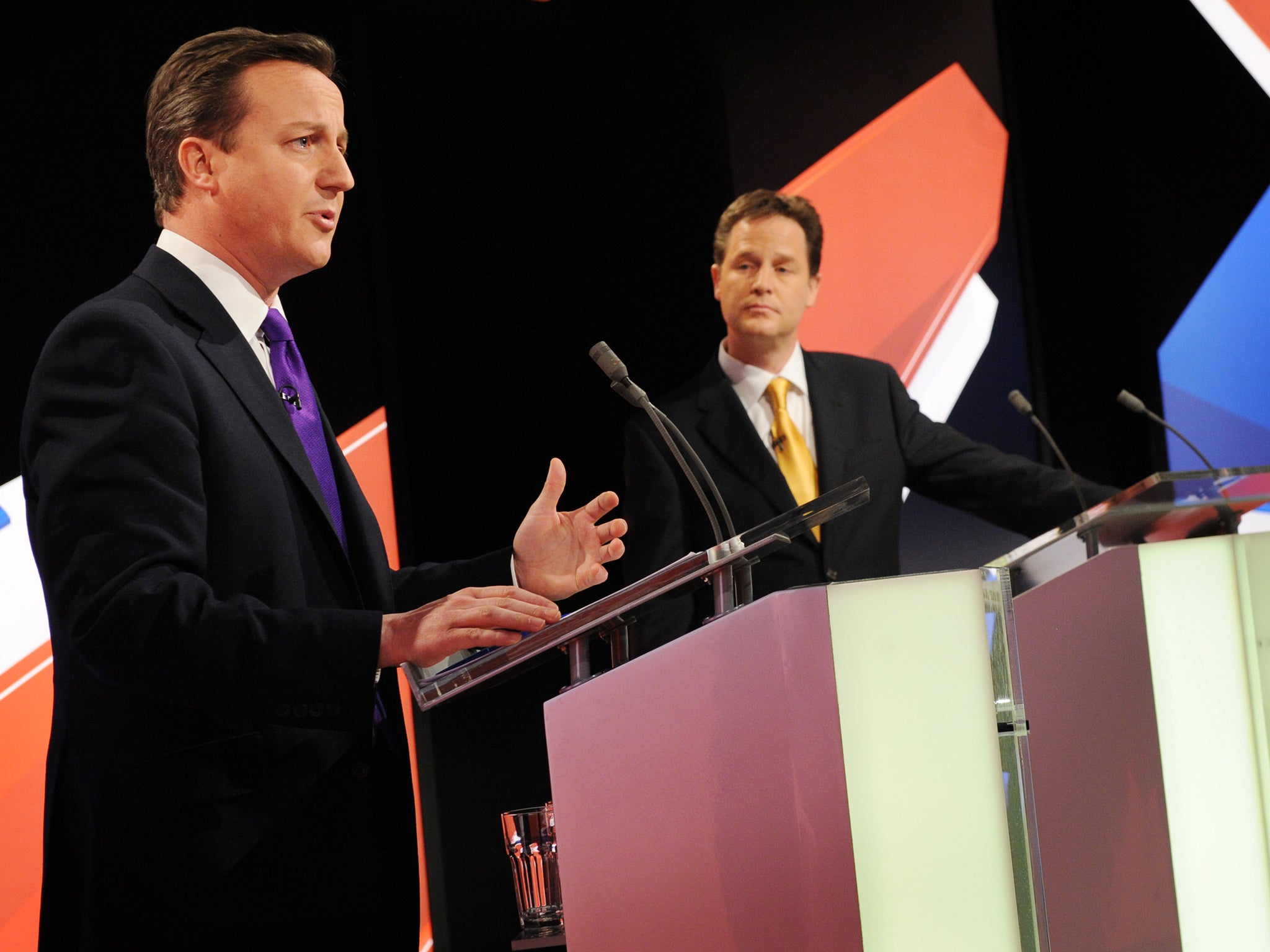 David Cameron speaks during a televised election debate in 2010