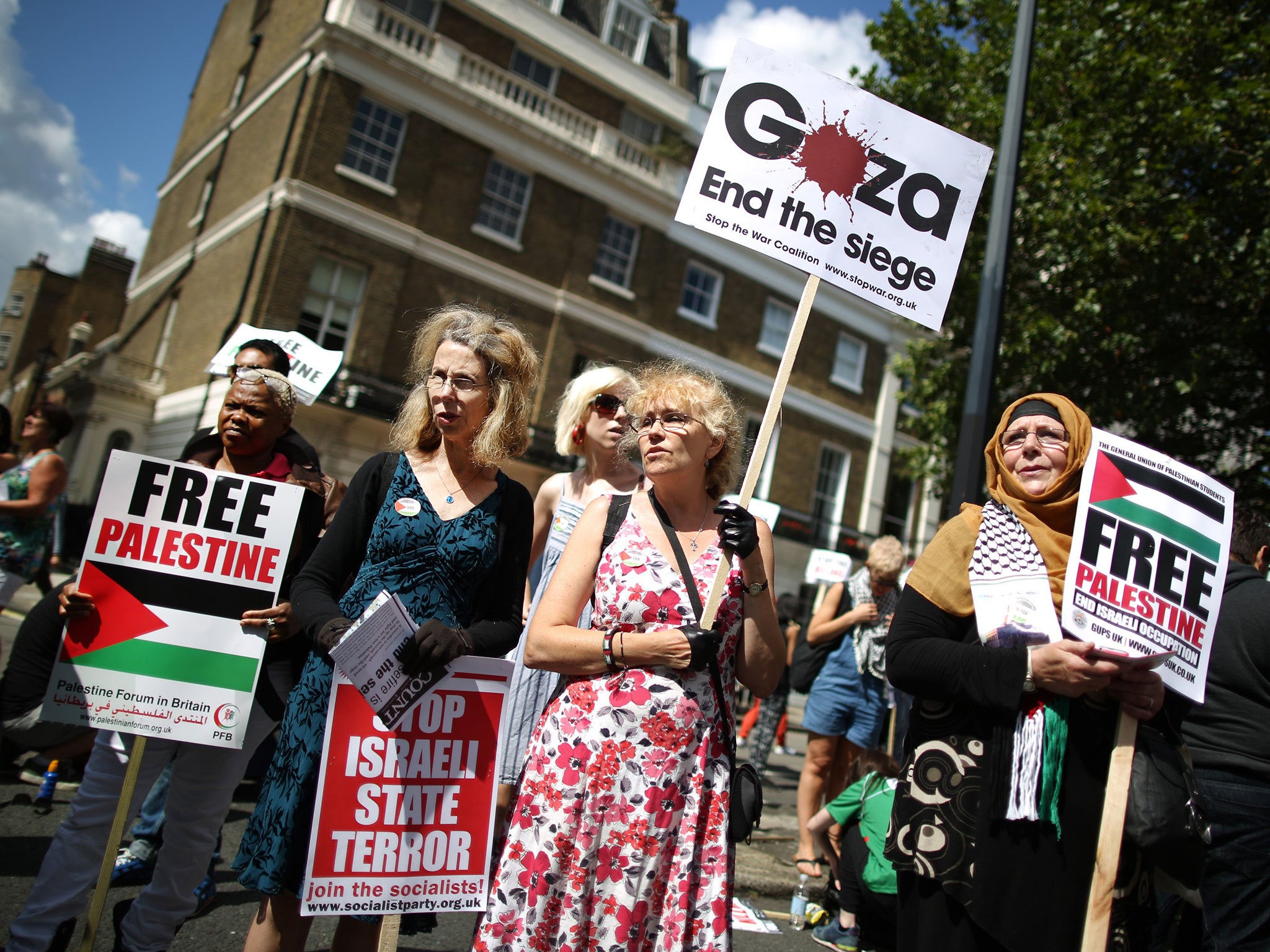 People protest against military action in Gaza in London back in August