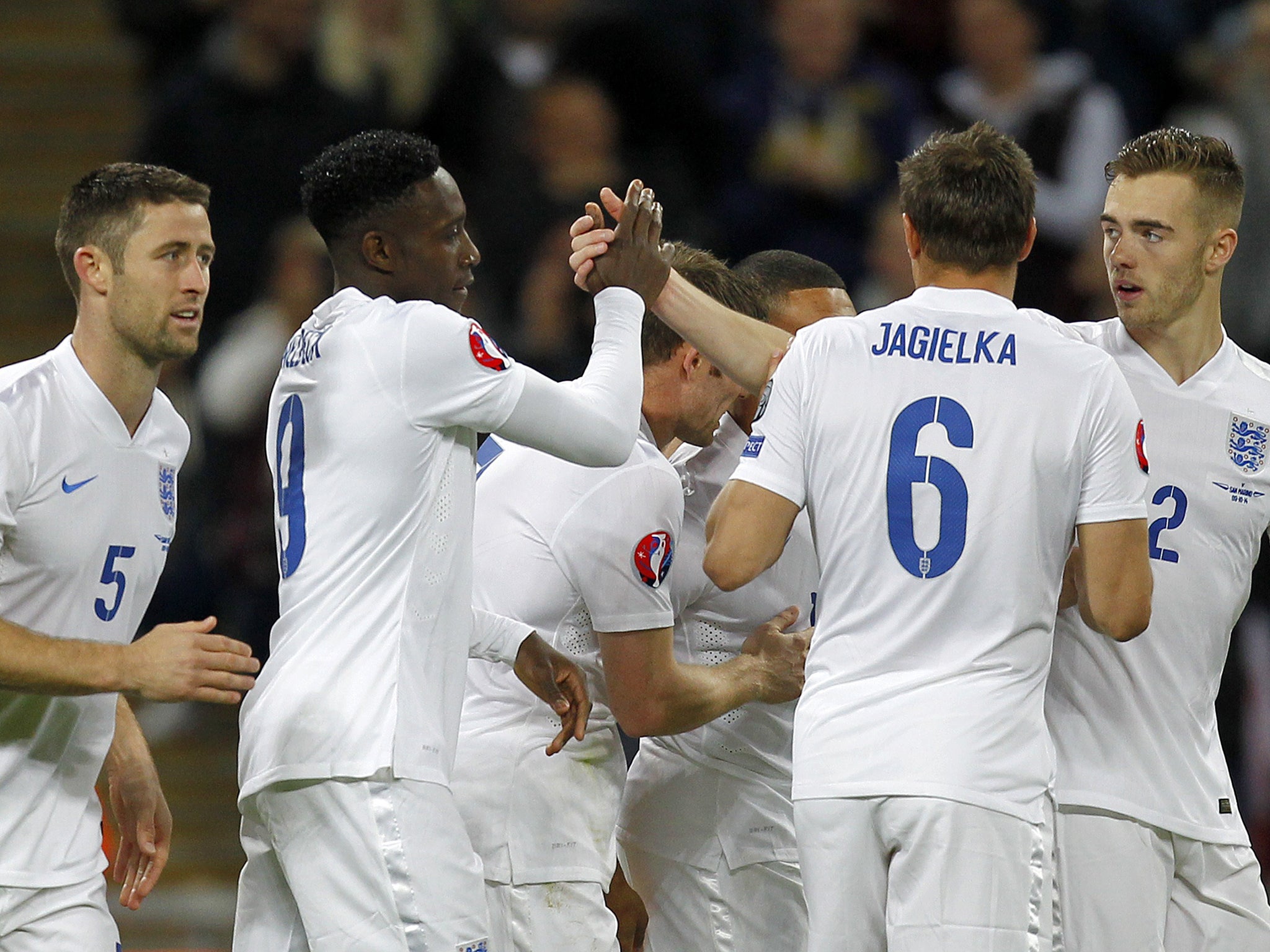Danny Welbeck is congratulated on his goal