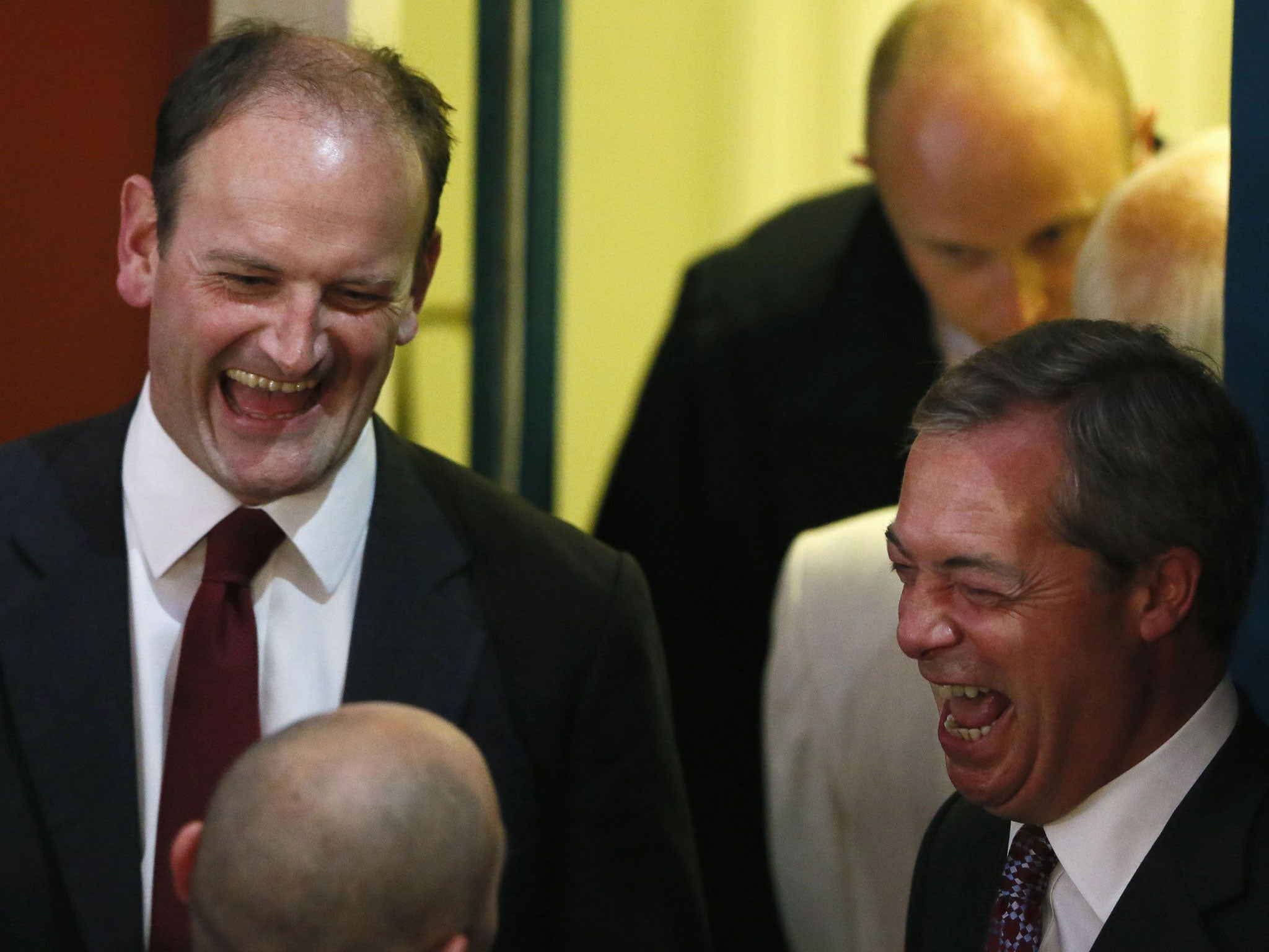 Douglas Carswell (left) and Ukip leader Nigel Farage celebrate their win in Clacton