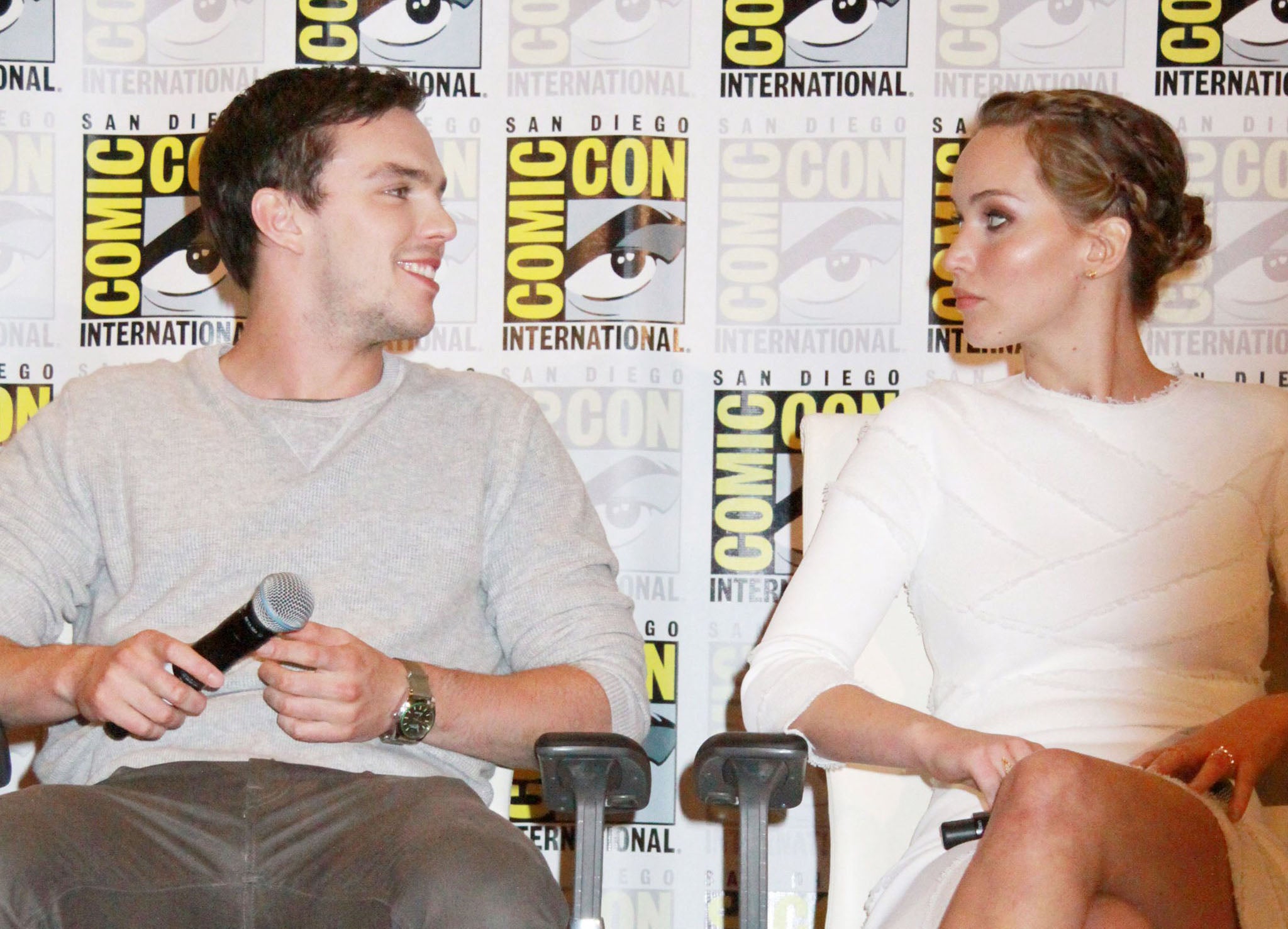 Nicholas Hoult and Jennifer Lawrence together at Comic-Con in 2013