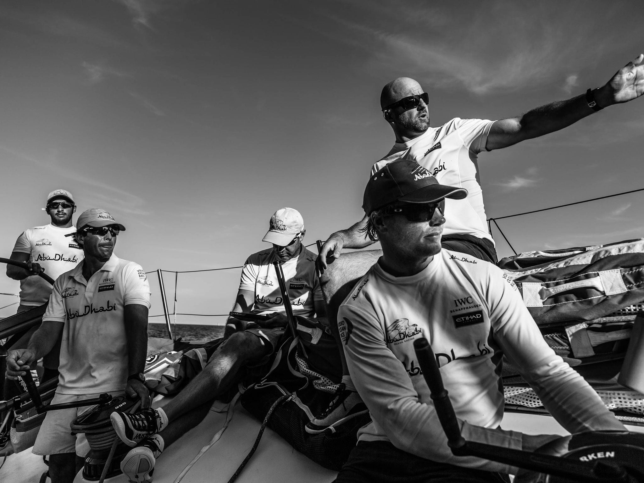 Skipper Ian Walker (right) directs operation on Abu Dhabi’s Azzam in the build-up to the Volvo Ocean Race