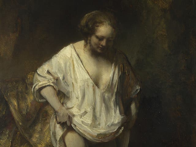 A Woman bathing in a Stream by Rembrandt in 1654