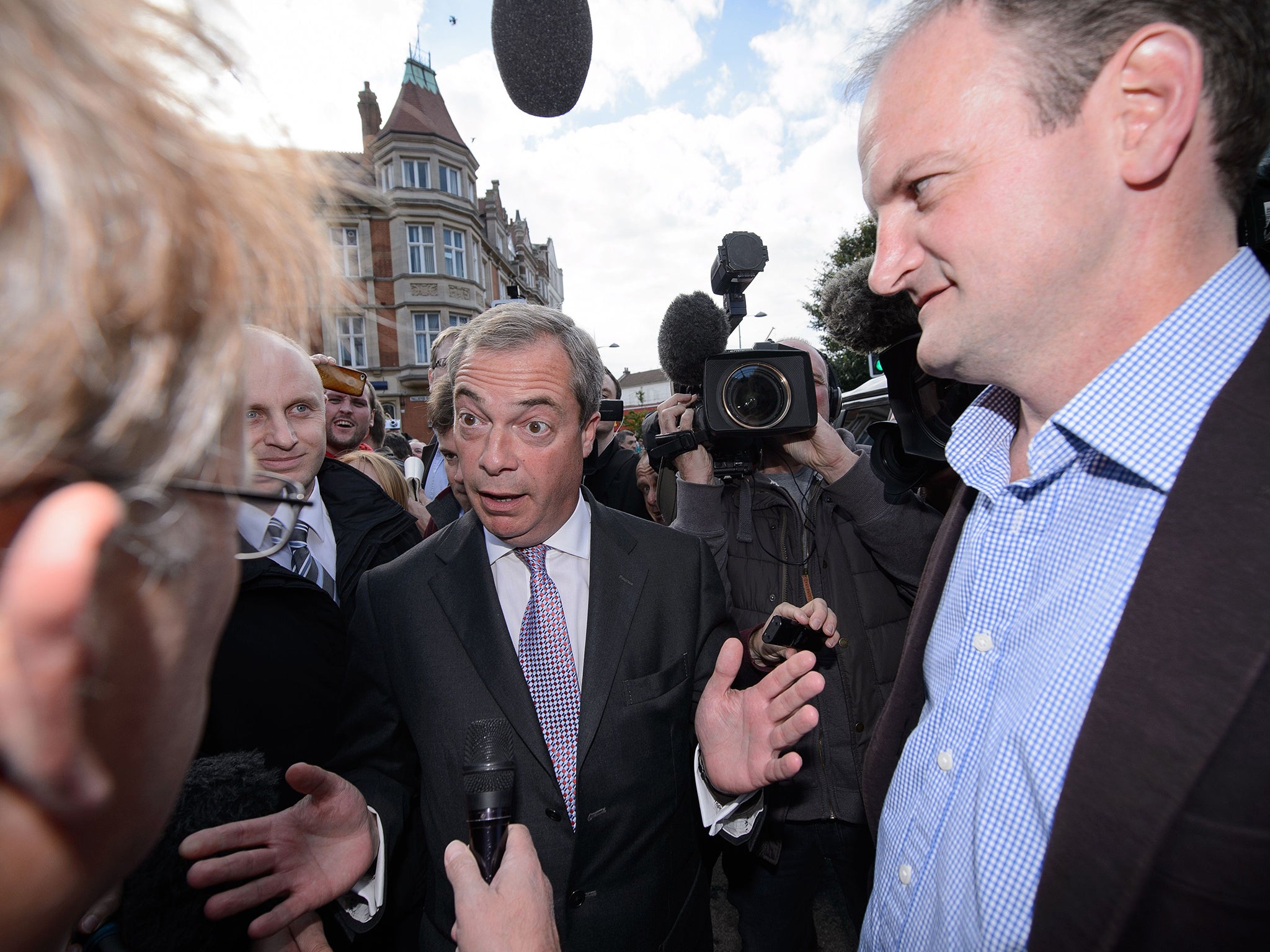 Ukip leader Nigel Farage with newly elected Ukip MP Douglas Carswell (right) after the party's win in Clacton