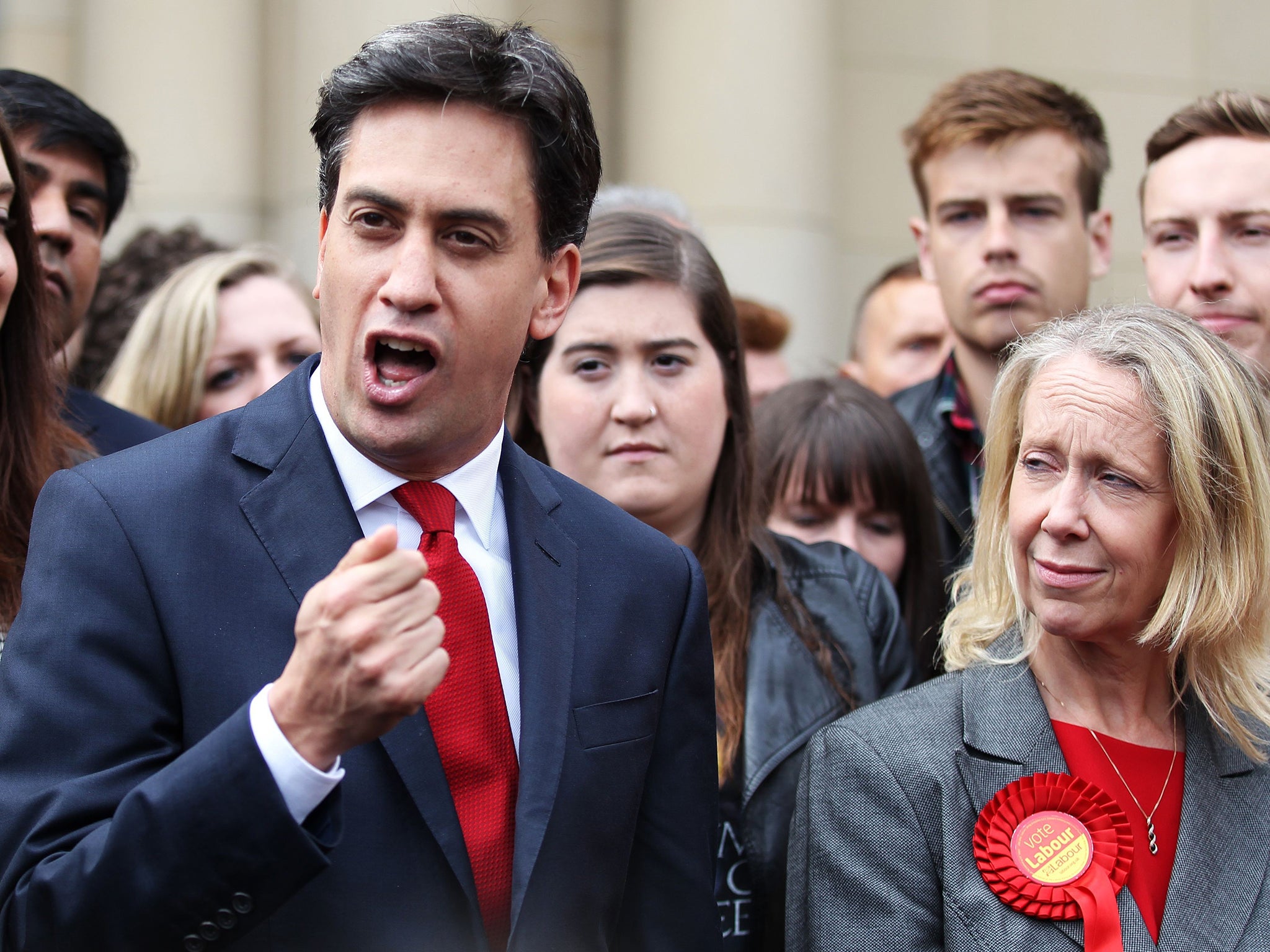 Ed Miliband with Liz McInnes, the MP for Heywood and Middleton, after Labour clung on to the seat with a majority of just 617