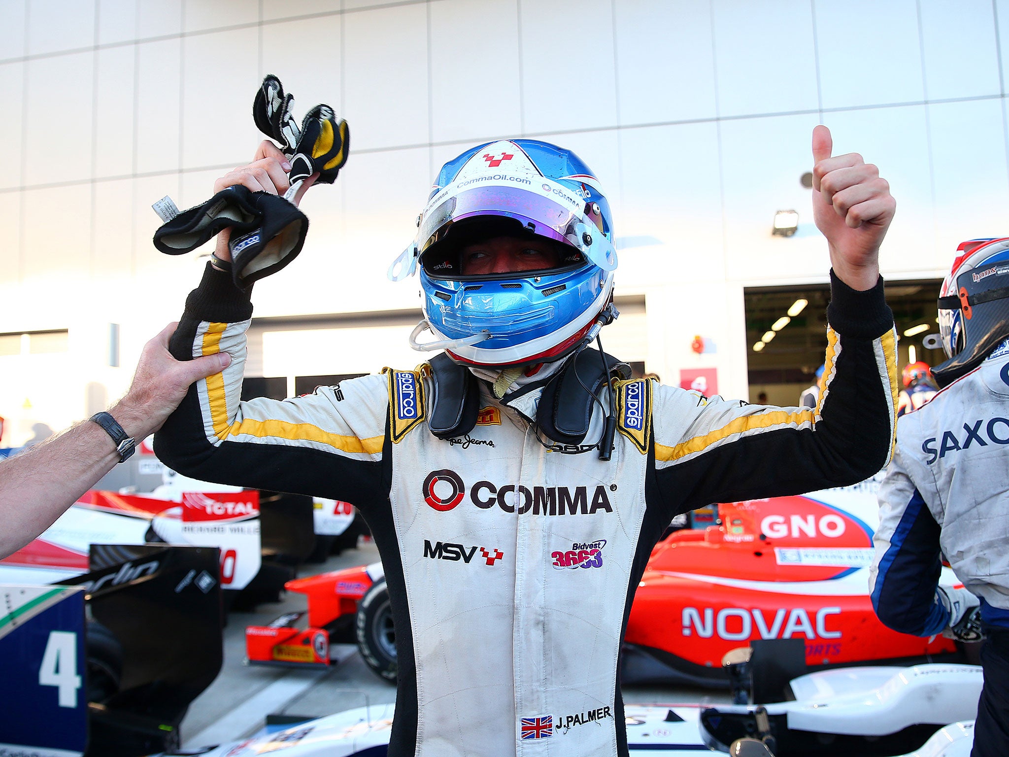 Jolyon Palmer celebrates winning the GP2 championship