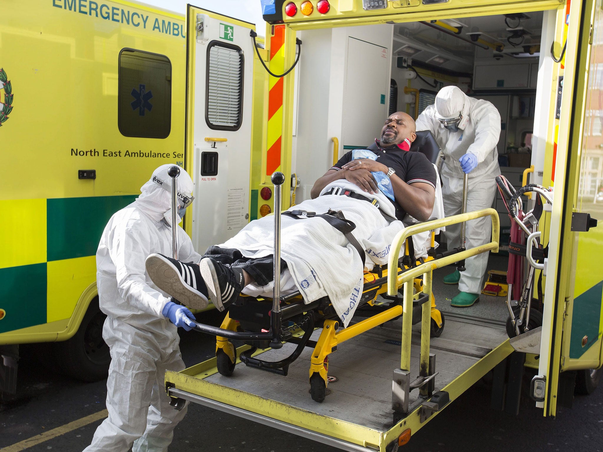 Staff from North East Ambulance Service taking part in exercises to prepare for Ebola in the UK