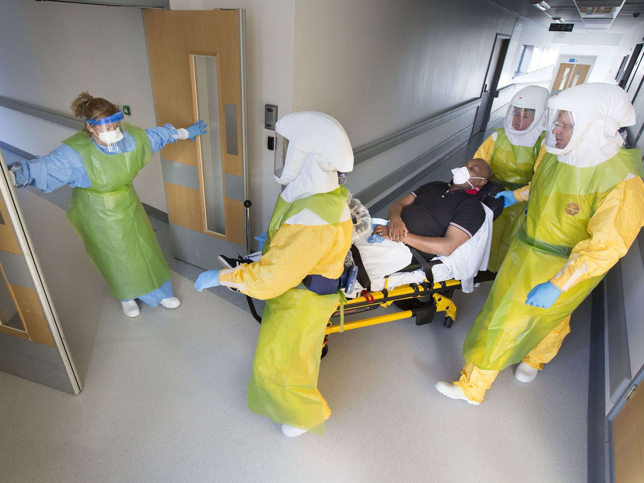 Staff from North East Ambulance Service and the Royal Victoria Infirmary, Newcastle take part national exercise to test Britain's readiness for an Ebola outbreak.