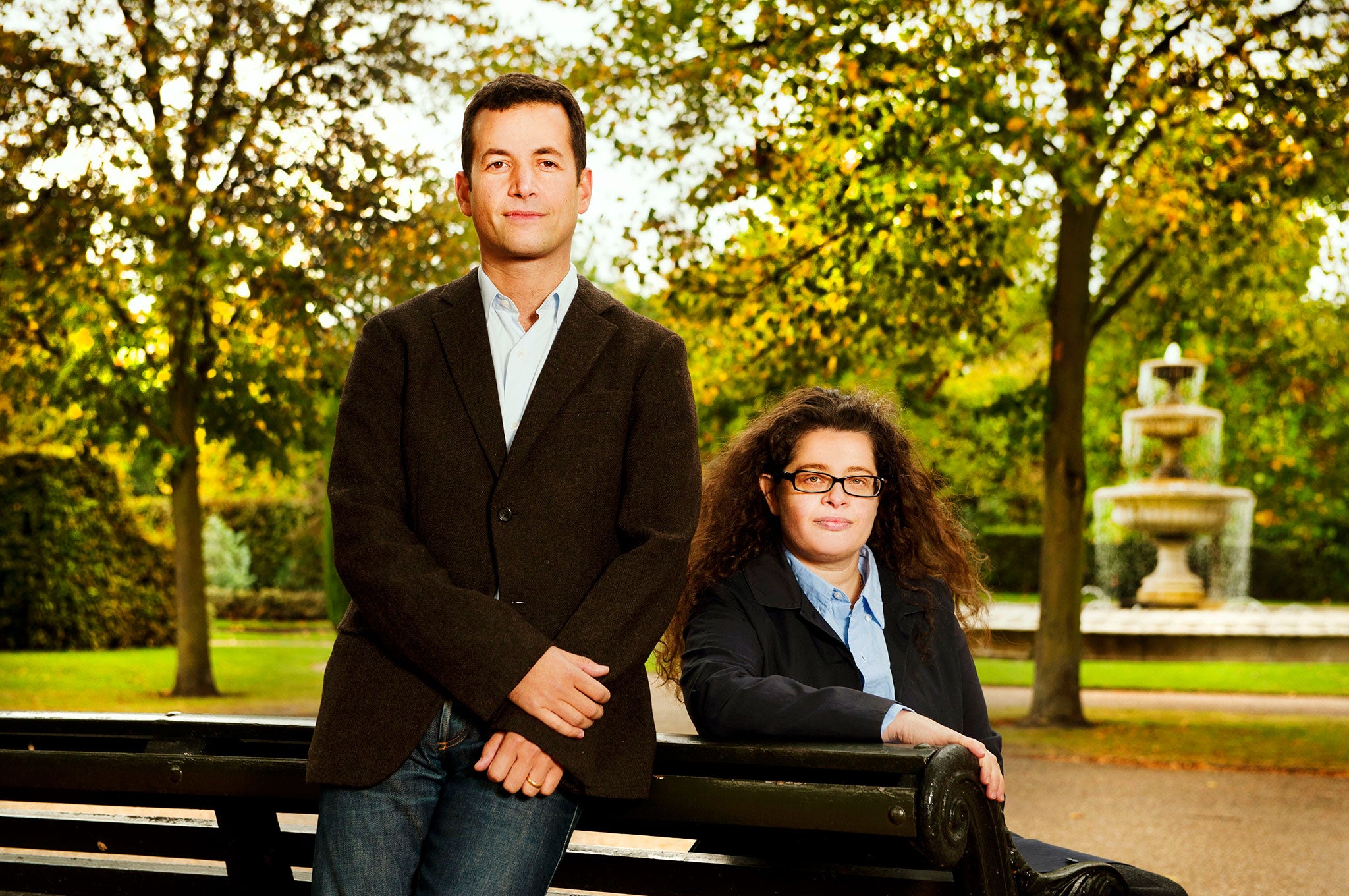 Frieze Art Fair directors Matthew Slotover and Amanda Sharp photographed in Regent's Park ahead of Frieze Art Fair. 
Frieze Art Fair is an international contemporary art fair that takes place every October in London's Regent's Park