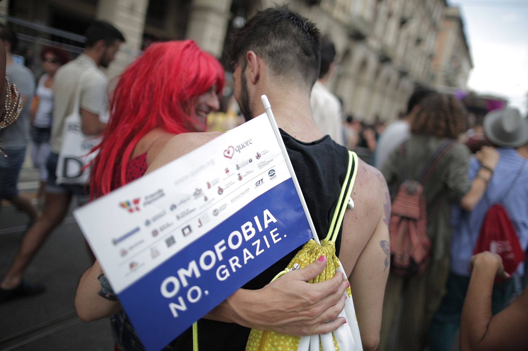 People march during the annual Lesbian, Gay, Bisexual and Transgender (LGBT) Pride Parade in Turin