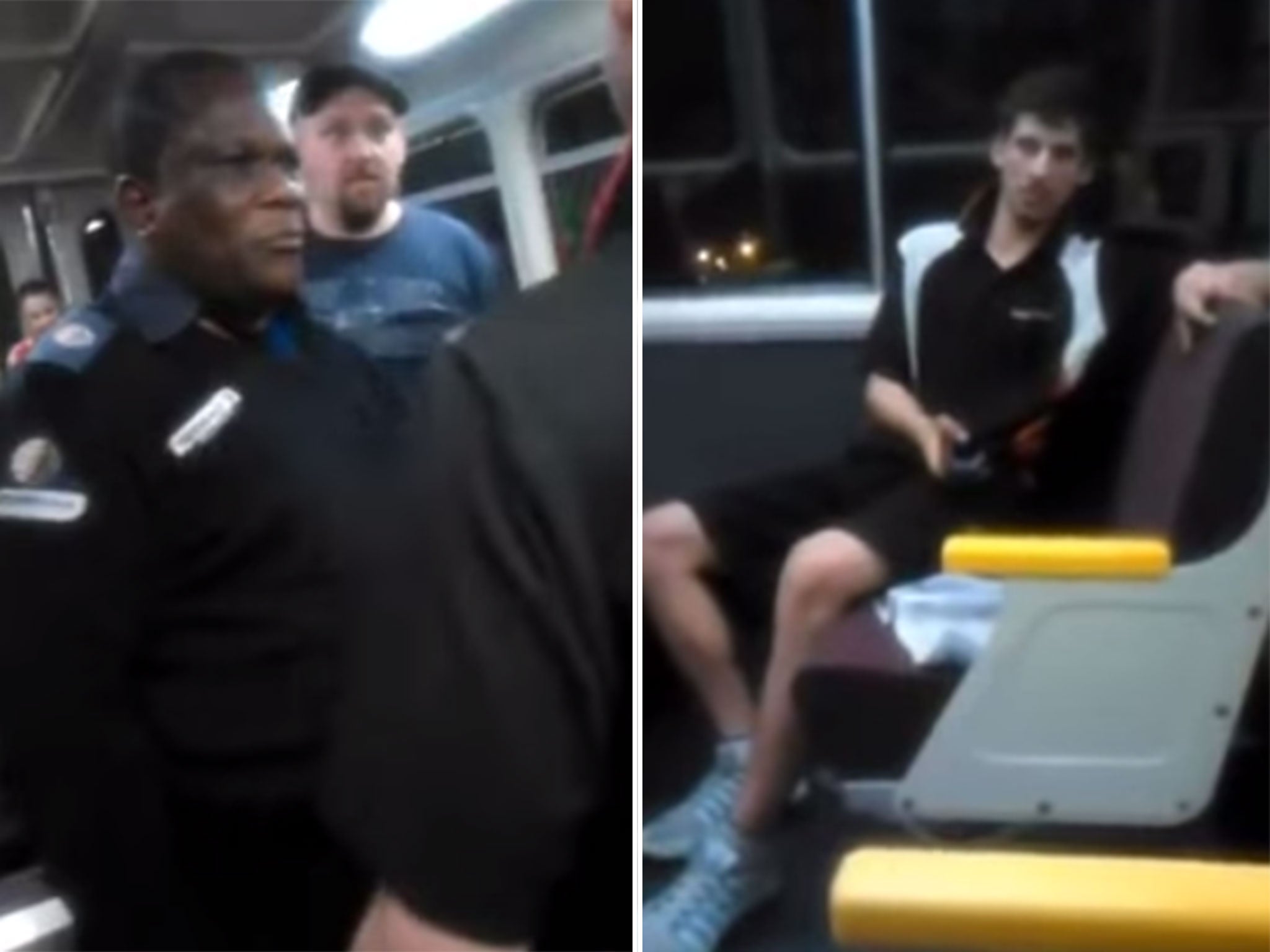 The video shows a young man in a prolonged racist rant against a train guard