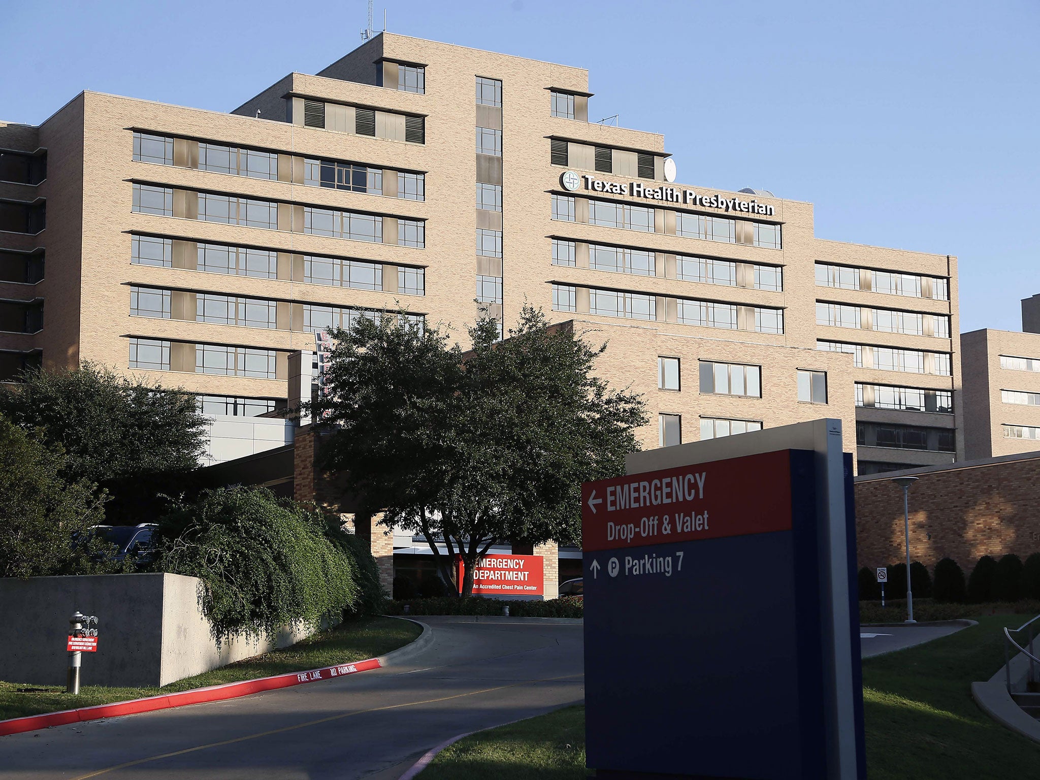 The emergency entrance to Texas Health Presbyterian hospital, Sunday, Oct. 12, 2014, in Dallas, Texas