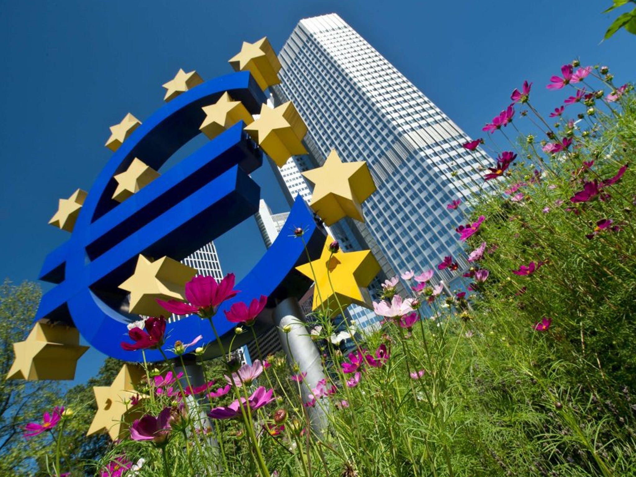 The Euro logo outside the European Central Bank in Frankfurt am Main, central Germany