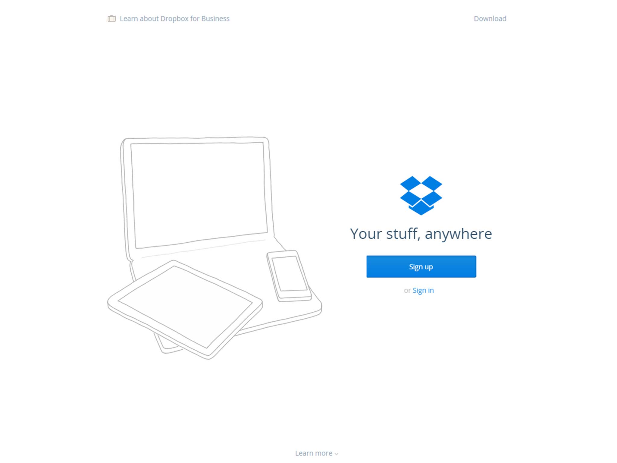 Dropbox homepage