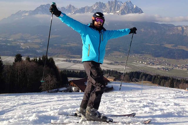 Stick at it: David Lewis tries out the moves he learnt in Hertfordshire on the Austrian slopes