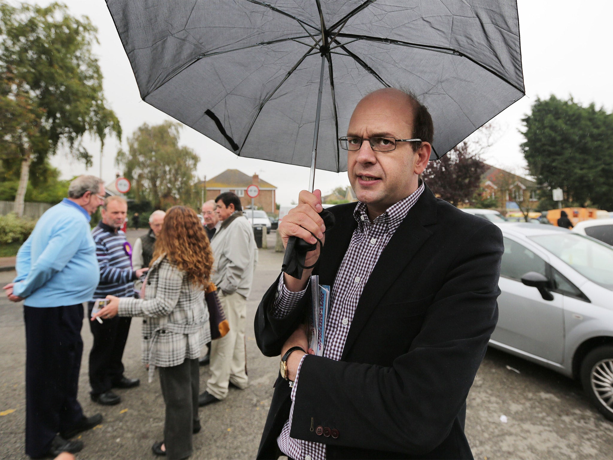 The Ukip candidate, and former Tory MP, Mark Reckless canvasses suport in Hoo, Kent