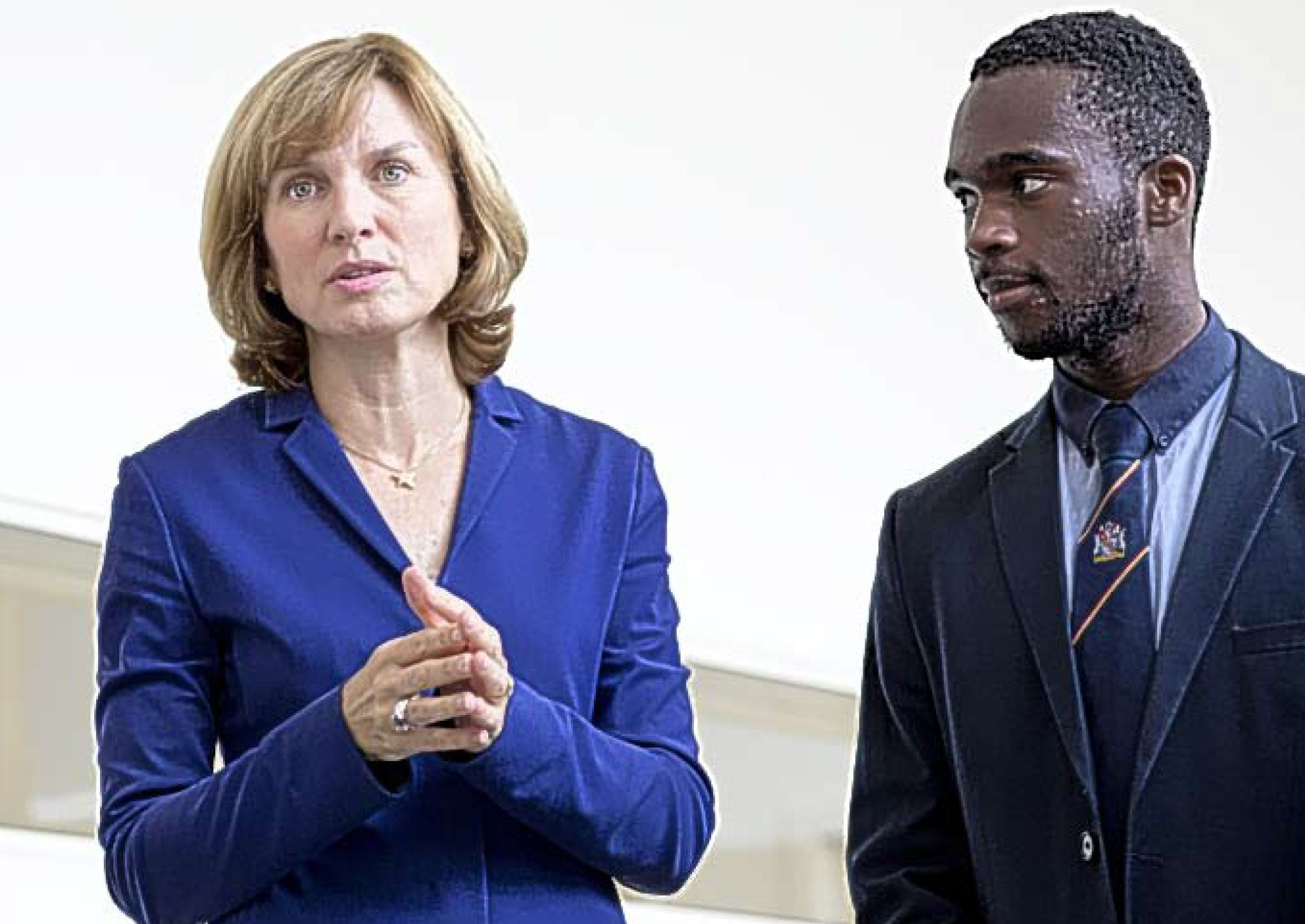 Fiona Bruce with a student at Haberdashers’ Aske’s Hatcham College in New Cross