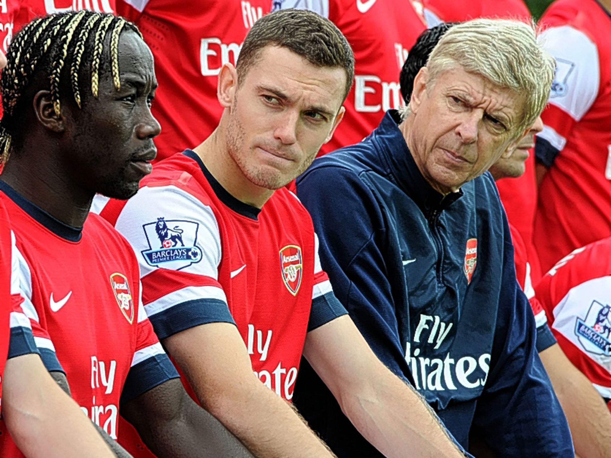 Arsène Wenger (right) sold Thomas Vermaelen (centre) – but did not sign a replacement