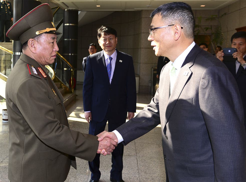 North Korean delegation chief Kim Yong Chol meets his South Korean counterpart, Ryu Je-seung 
