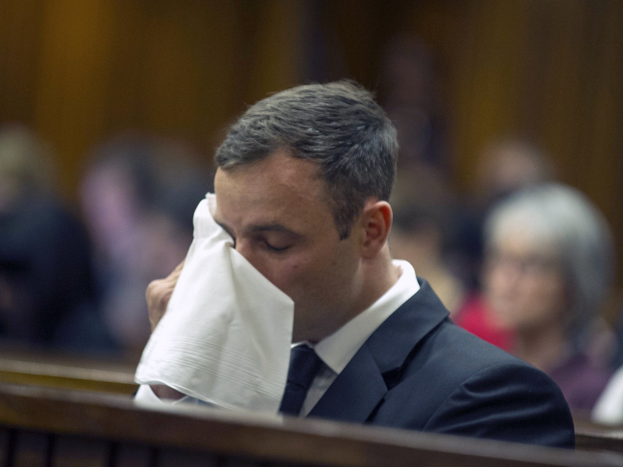Oscar Pistorius cries during his fifth day of sentencing hearing at the North Gauteng High Court in Pretoria