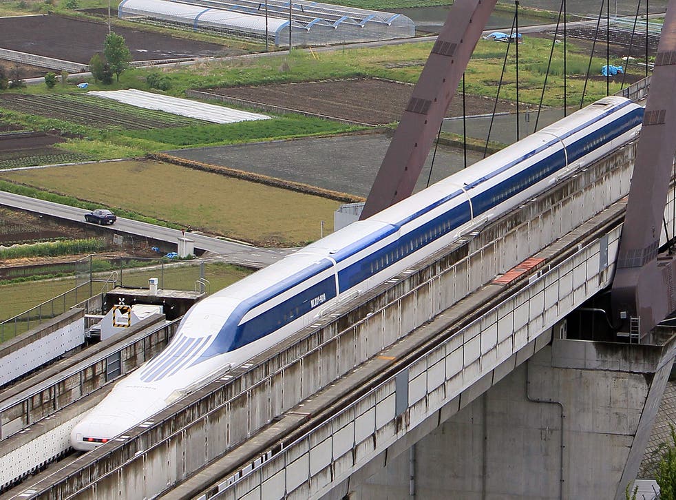 A JR Central maglev train is seen on the Yamanashi test line in 2010.
