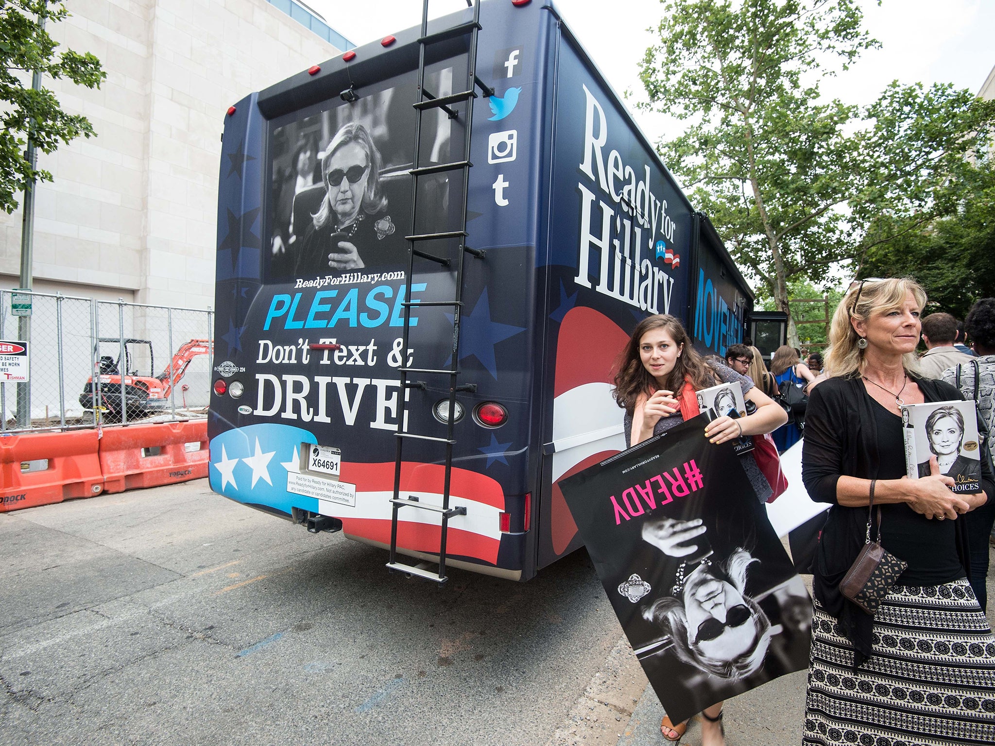 A bus promoting Hillary Clinton's new book