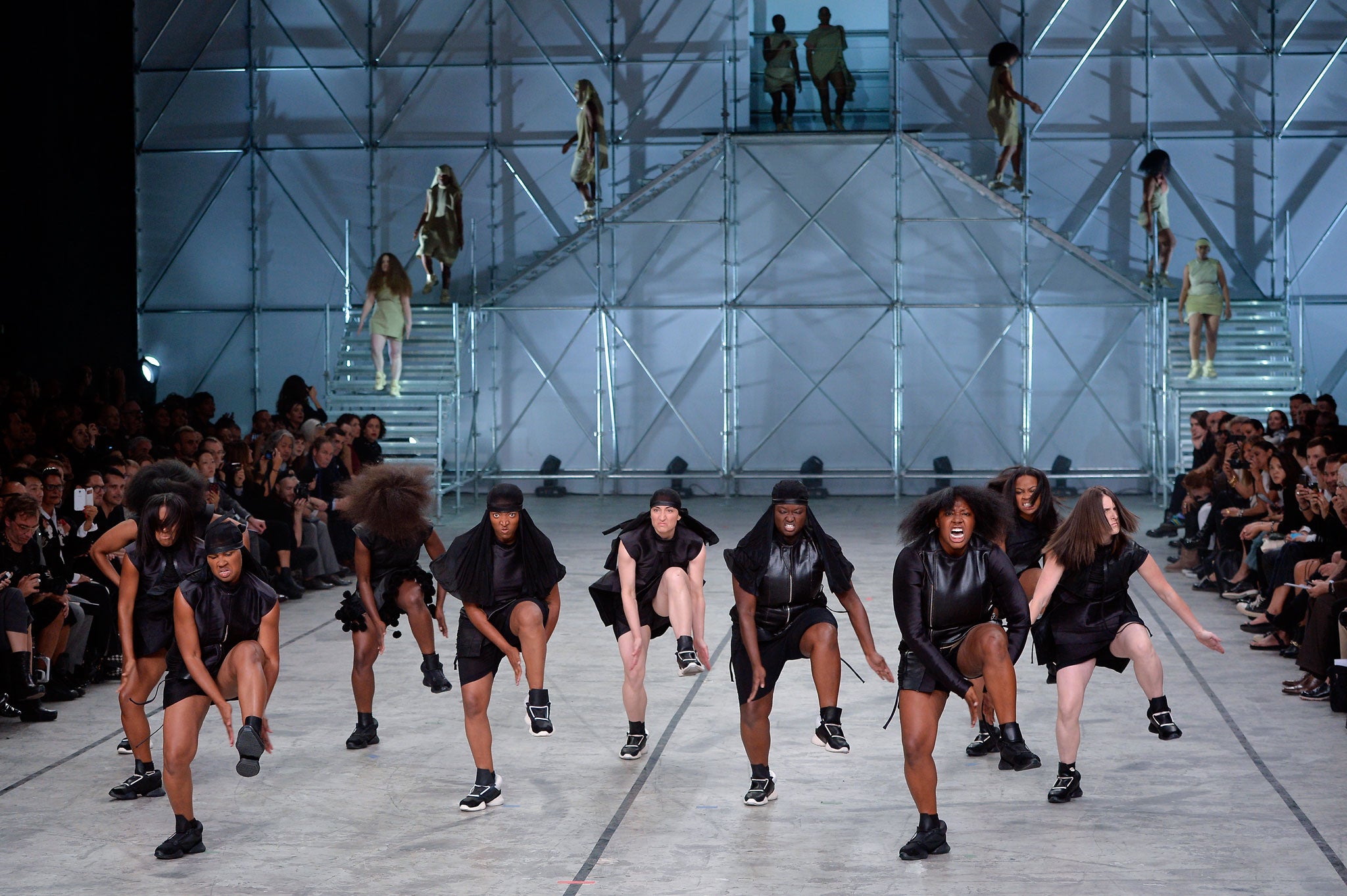 Models dance during Rick Owens' 2014 Spring/Summer ready-to-wear collection fashion show in Paris