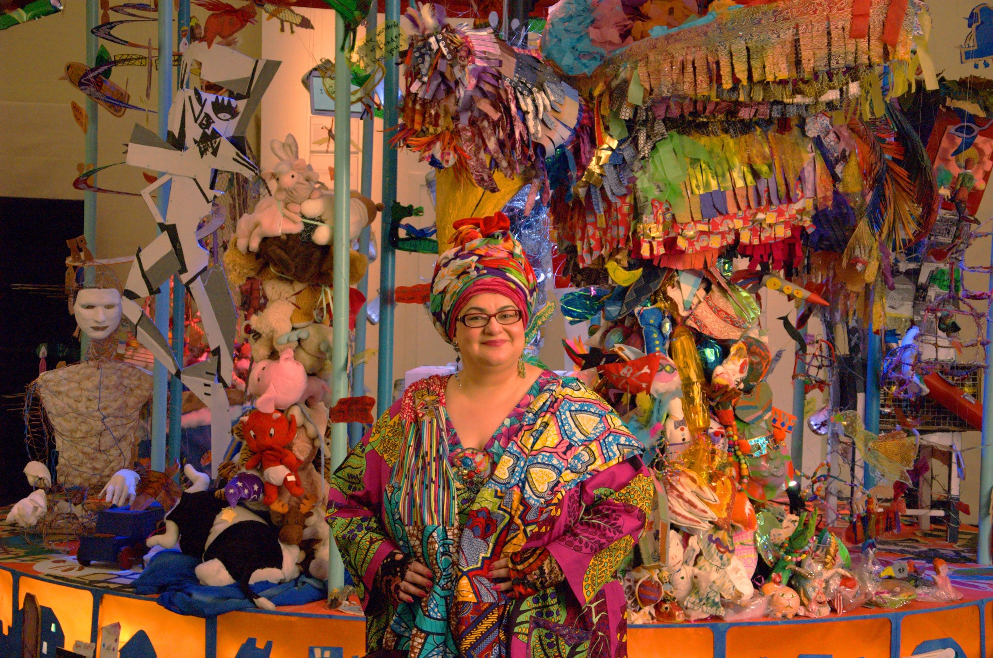 Camila Batmanghelidjh these days makes her colourful outfits out of fabrics that Kids Company children find in skips or charity shops