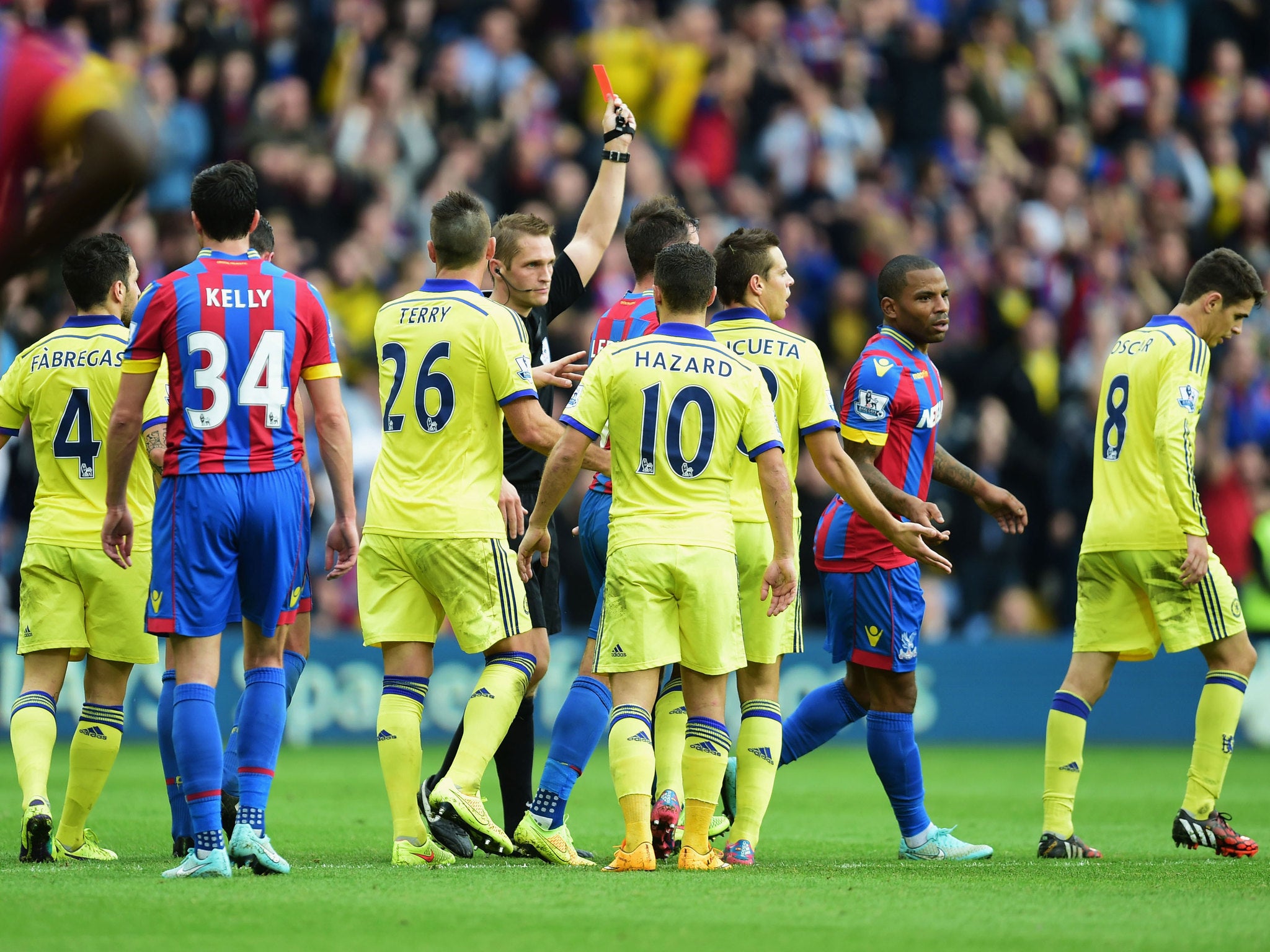 Azpilicueta was shown a straight red card for a two-footed challenge on Jedinak