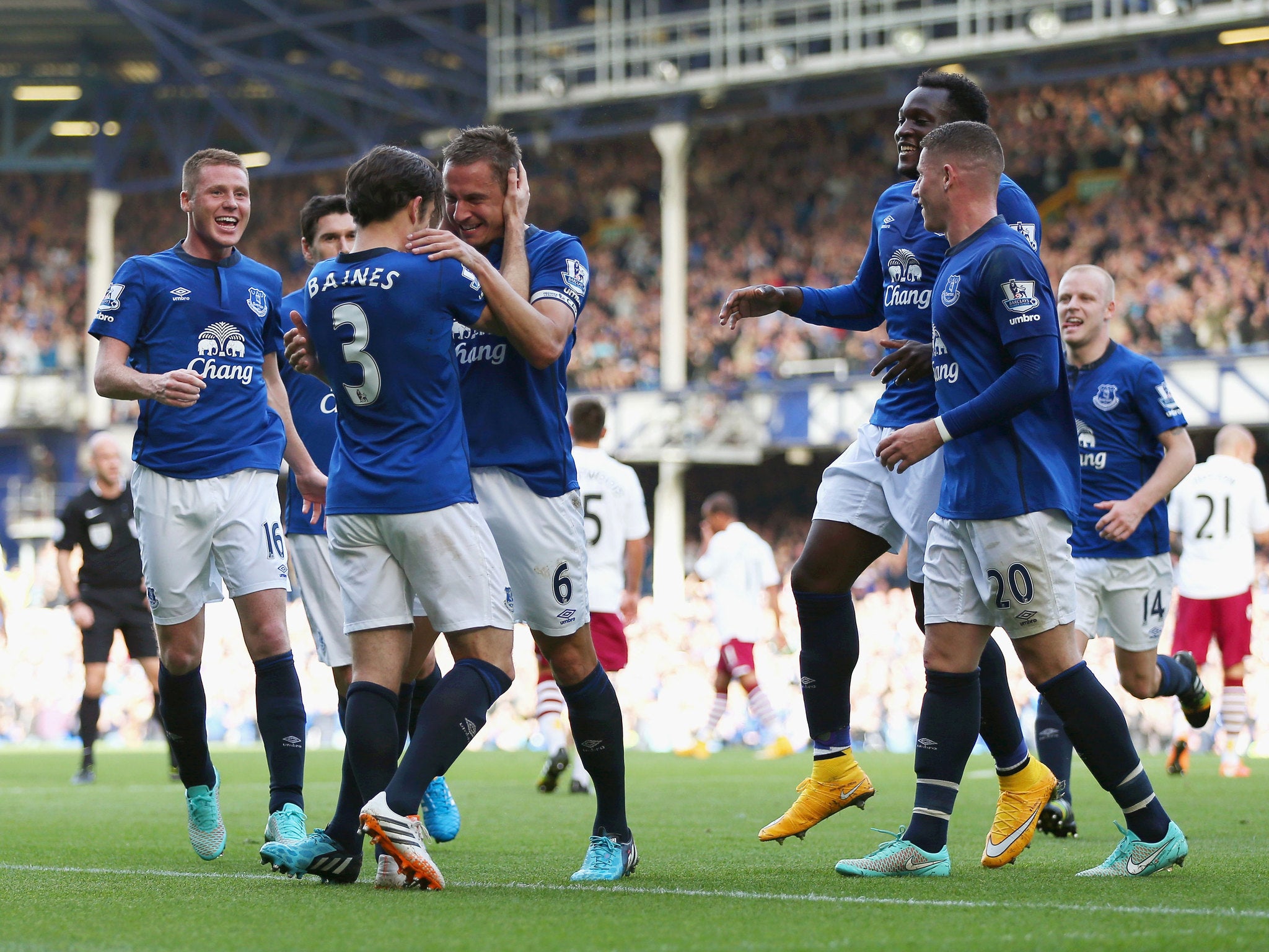 Phil Jagielka celebrates after opening the scoring