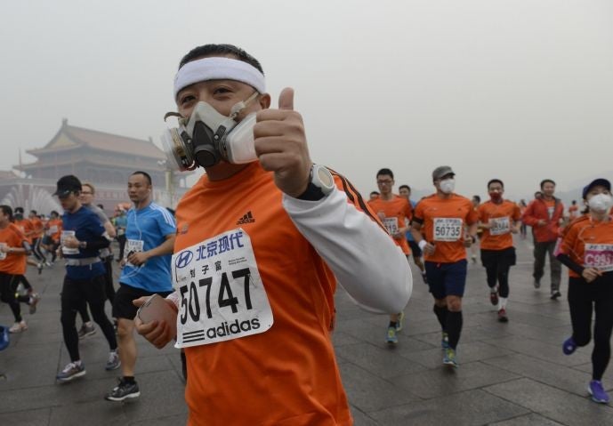 Runners in face masks during the Beijing marathon
