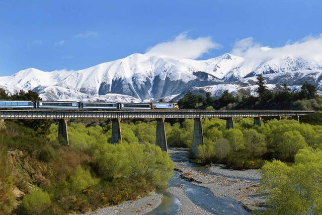 The TranzAlpine journeys through the dramatic landscapes of Canterbury