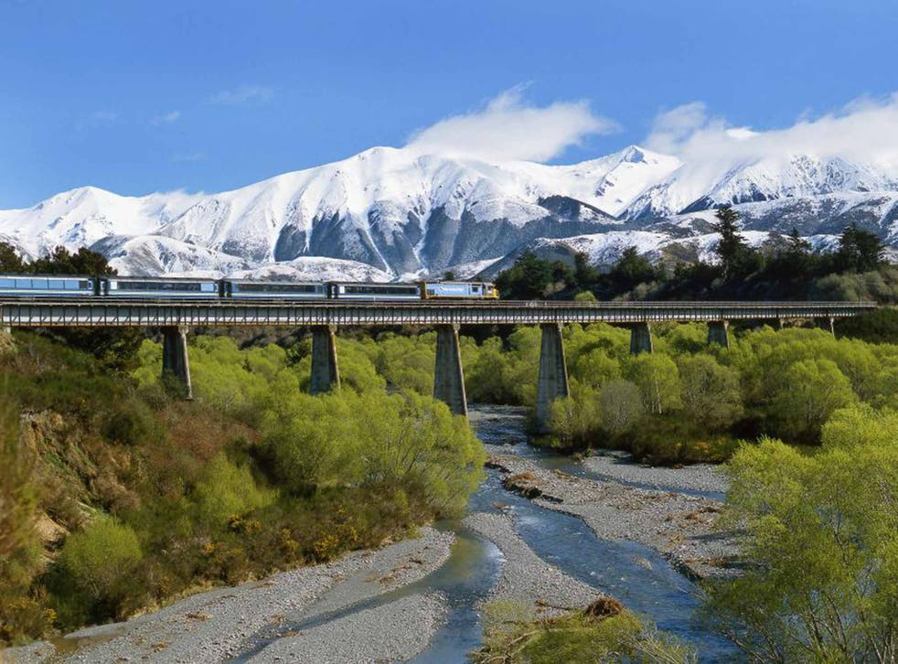 The TranzAlpine journeys through the dramatic landscapes of Canterbury