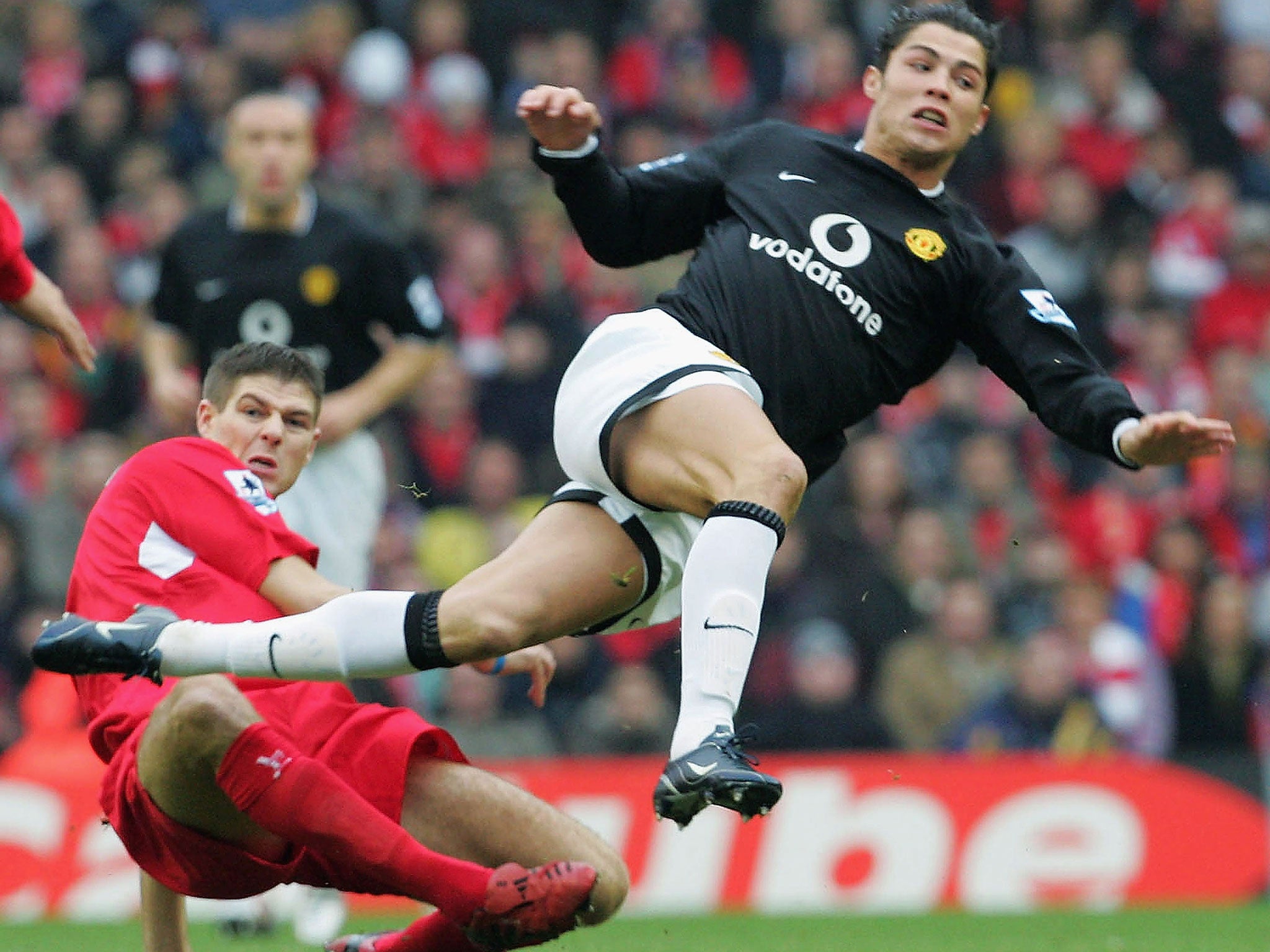LIVERPOOL 0 MANCHESTER UNITED 1, January 2005
Ronaldo was withdrawn after 67 minutes to make way for defender John O'Shea after Wes Brown was sent off. Wayne Rooney scored.