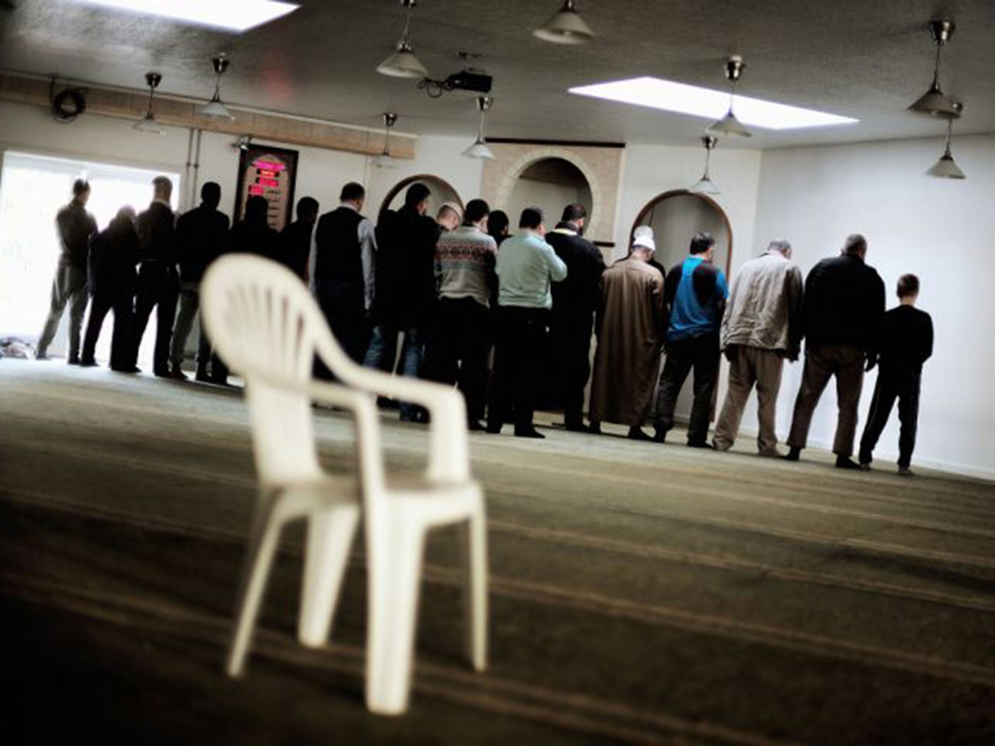 Muslims pray at the mosque in Aarhus