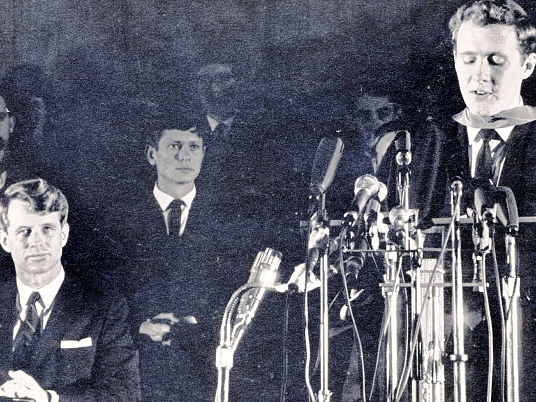 Daniel introduces Robert Kennedy before the American's speech to the National Union of South African Students in Cape Town in 1966