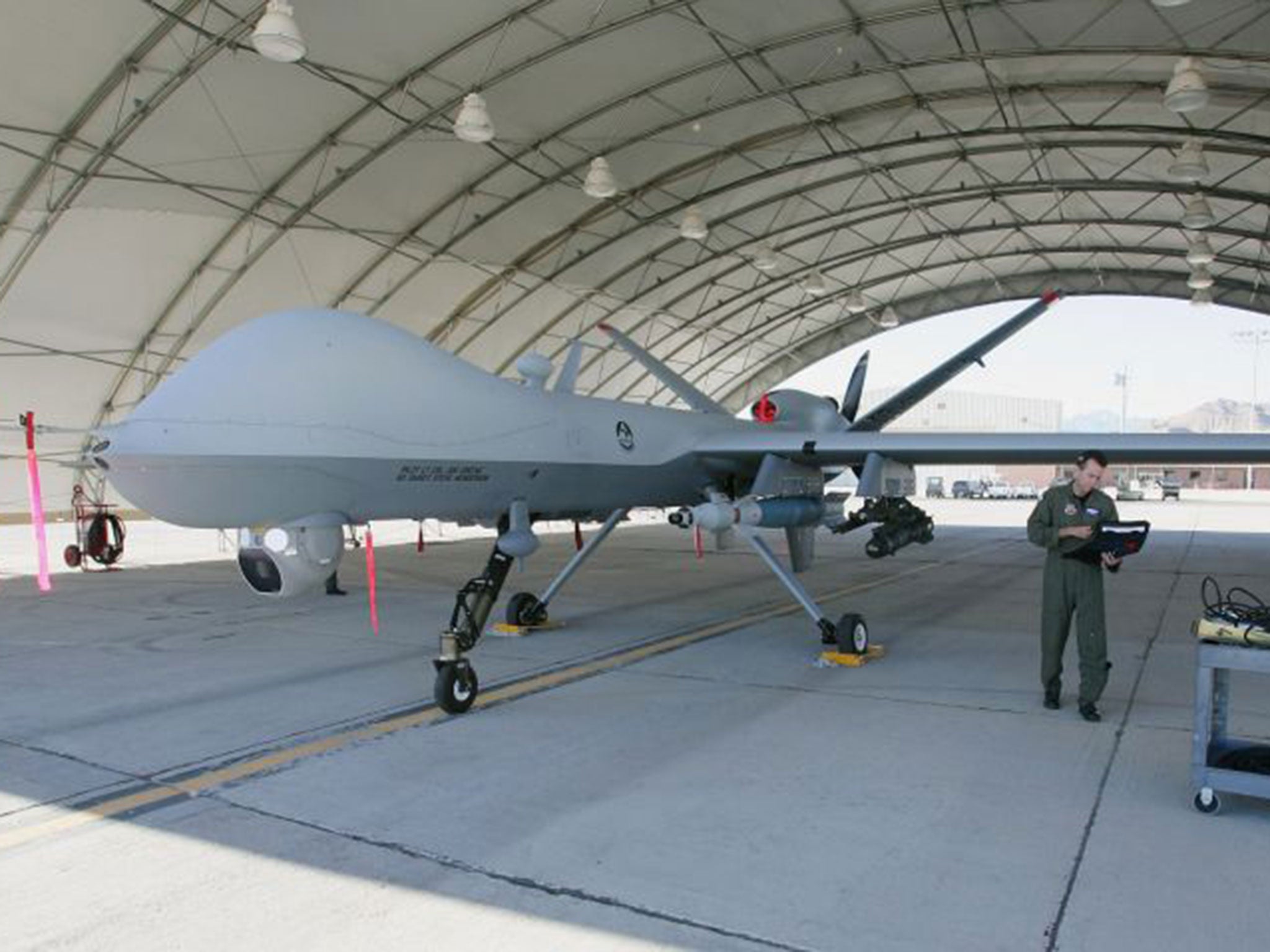 Britain’s Reaper drones, similar to this US version, will be controlled from an RAF base in Lincolnshire