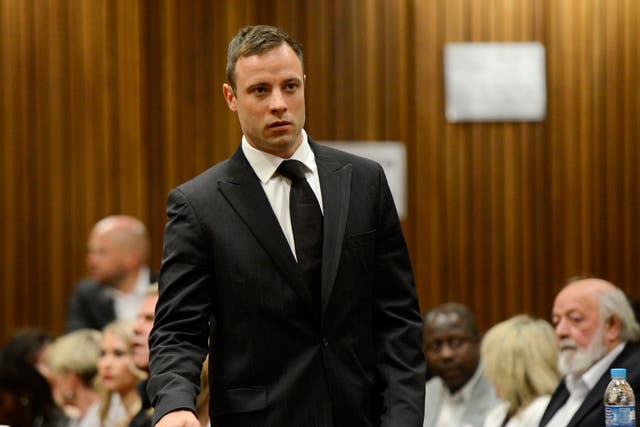 Oscar Pistorius arrives in court on day six of sentencing procedures at the High Court in Pretoria  