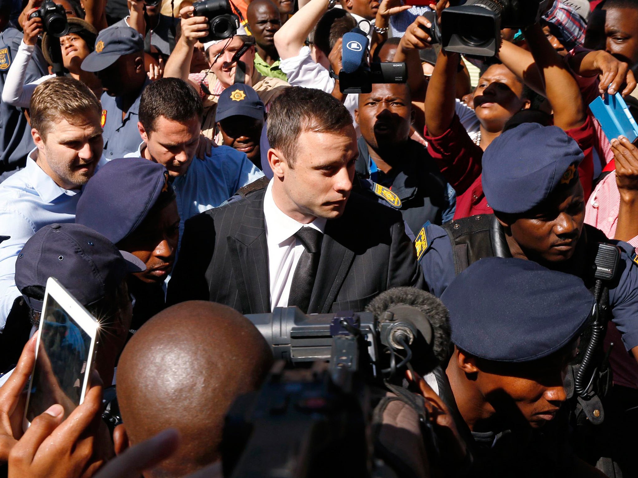 Oscar Pistorius arrives for his sentencing at the North Gauteng High Court in Pretoria