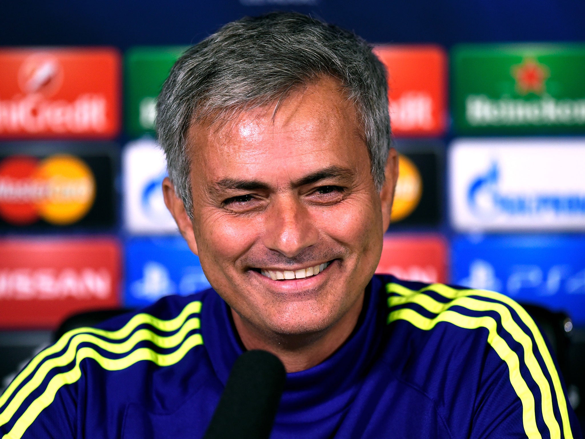 Jose Mourinho smiles during his pre-match press conference ahead of the Champions League tie with Maribor