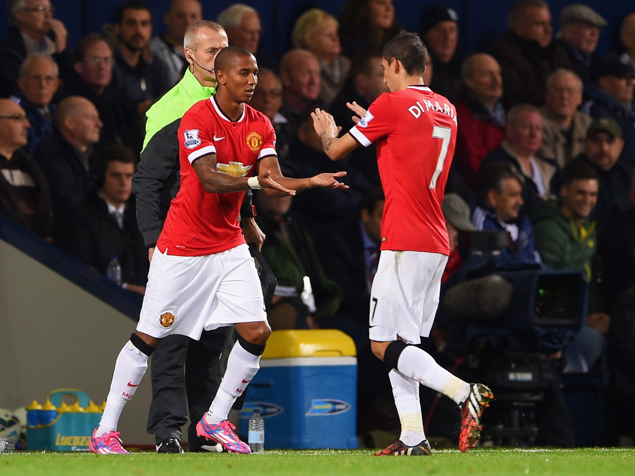 Angel Di Maria is substituted for Ashley Young