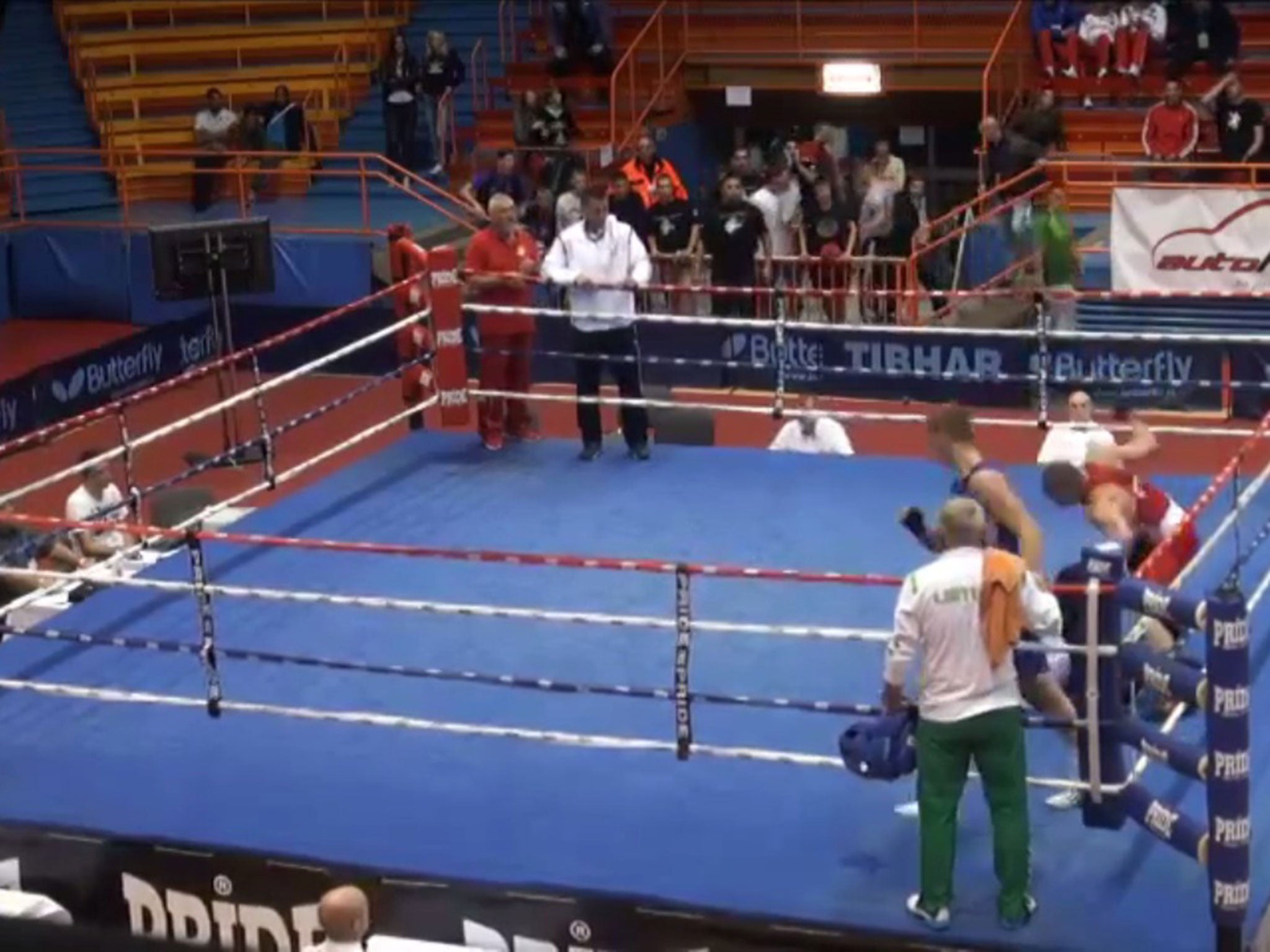 A boxer brutally assaults a referee after a European Youth Boxing Championship bout