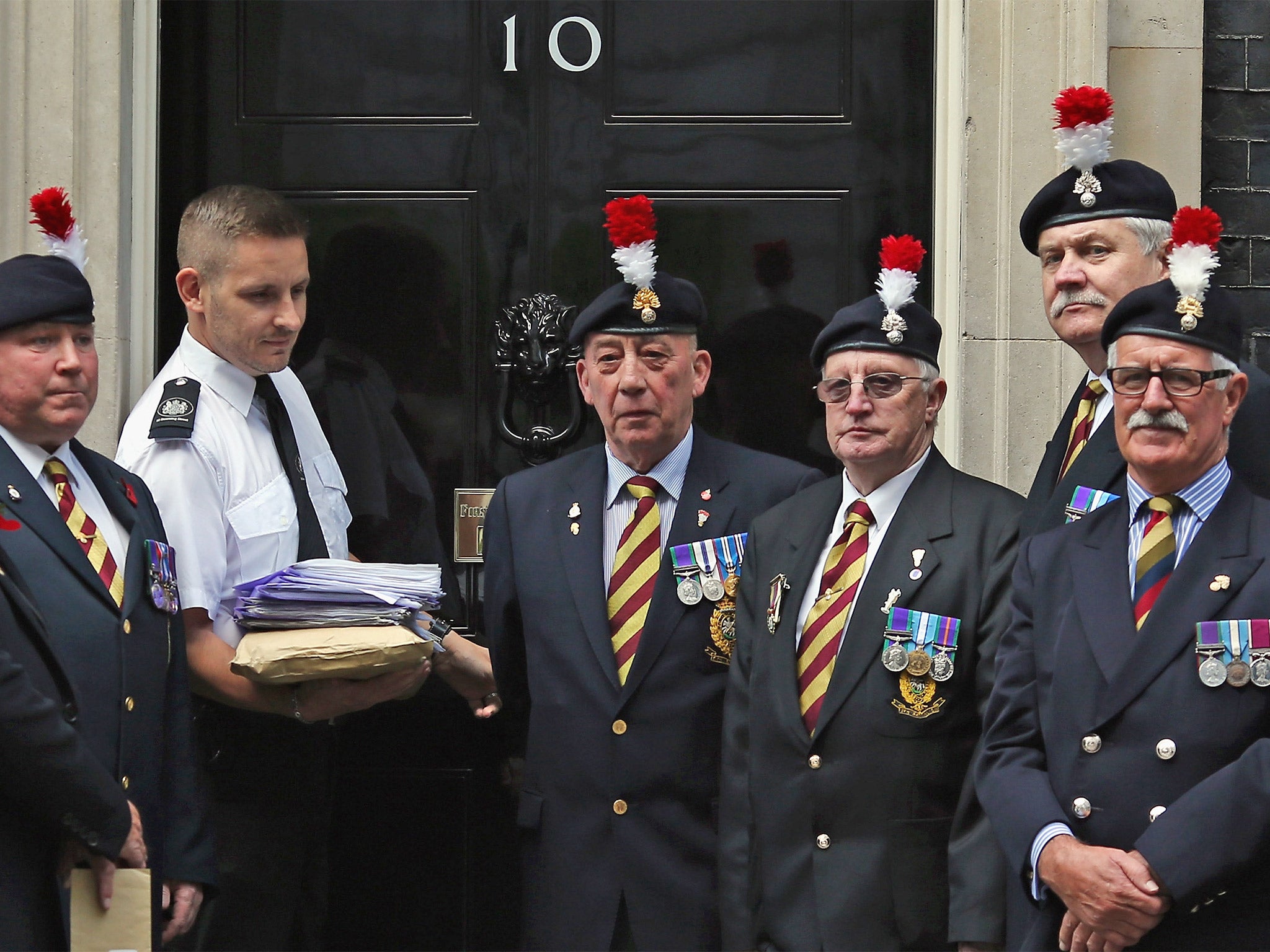 Former members of the Royal Regiment of Fusiliers hand in a petition to save their battalion, last October (Getty)