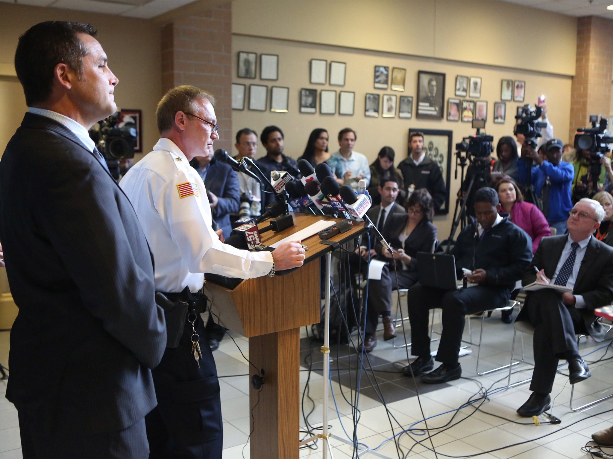 Hammond Mayor Tom McDermott, Jr., left, and Police Chief John Doughty field questions regarding the bodies of seven women found over the weekend