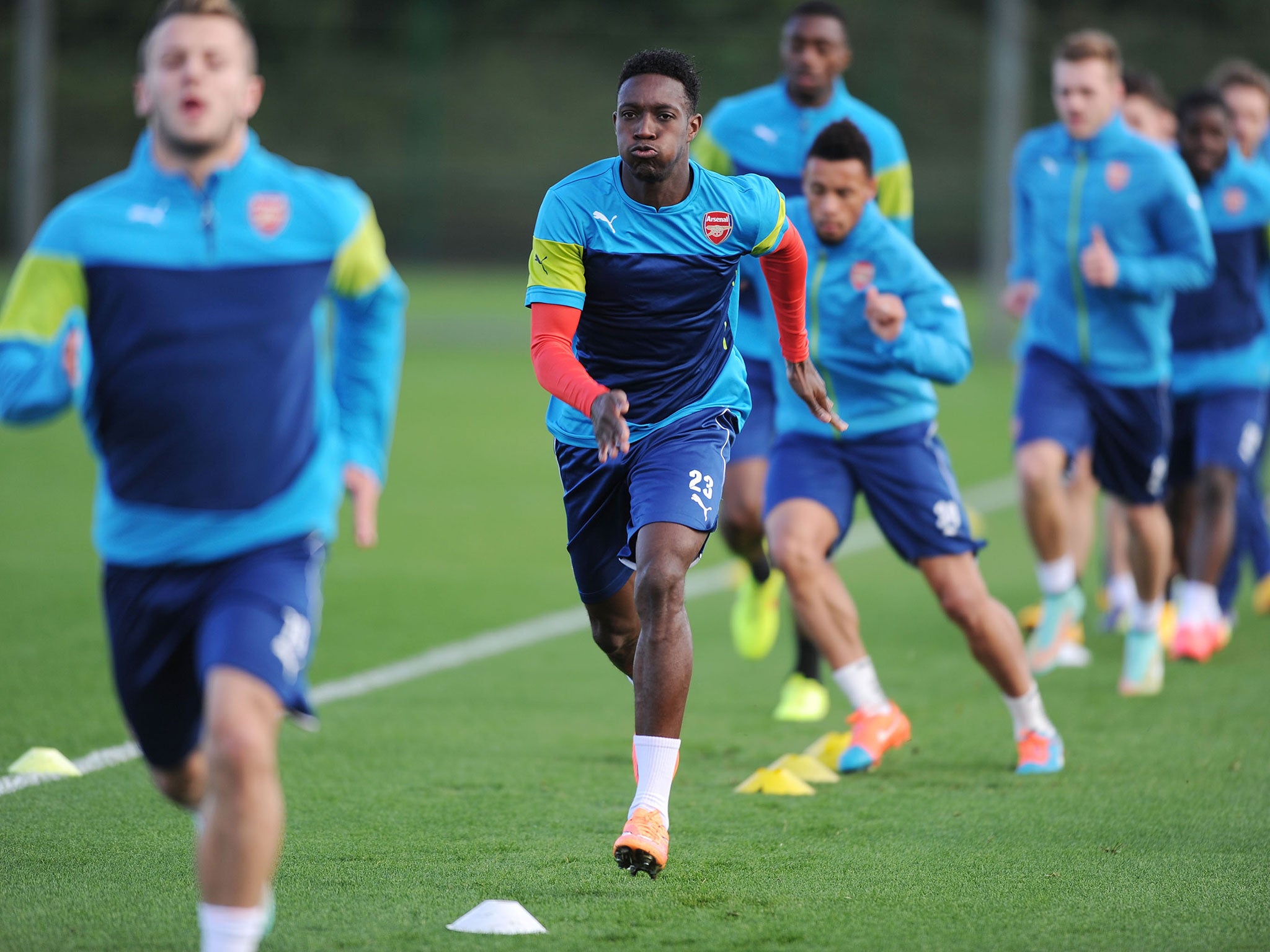 Danny Welbeck of Arsenal during a training session at London Colney on October 21, 2014 in St Albans, England.