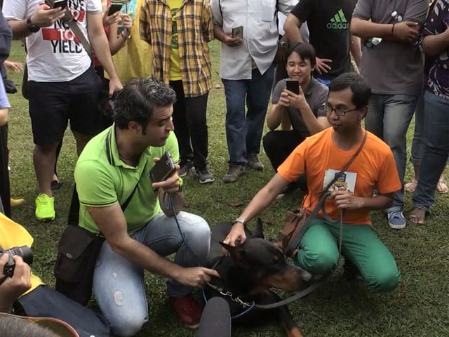 Organiser Syed Azmi (right) meets a dog