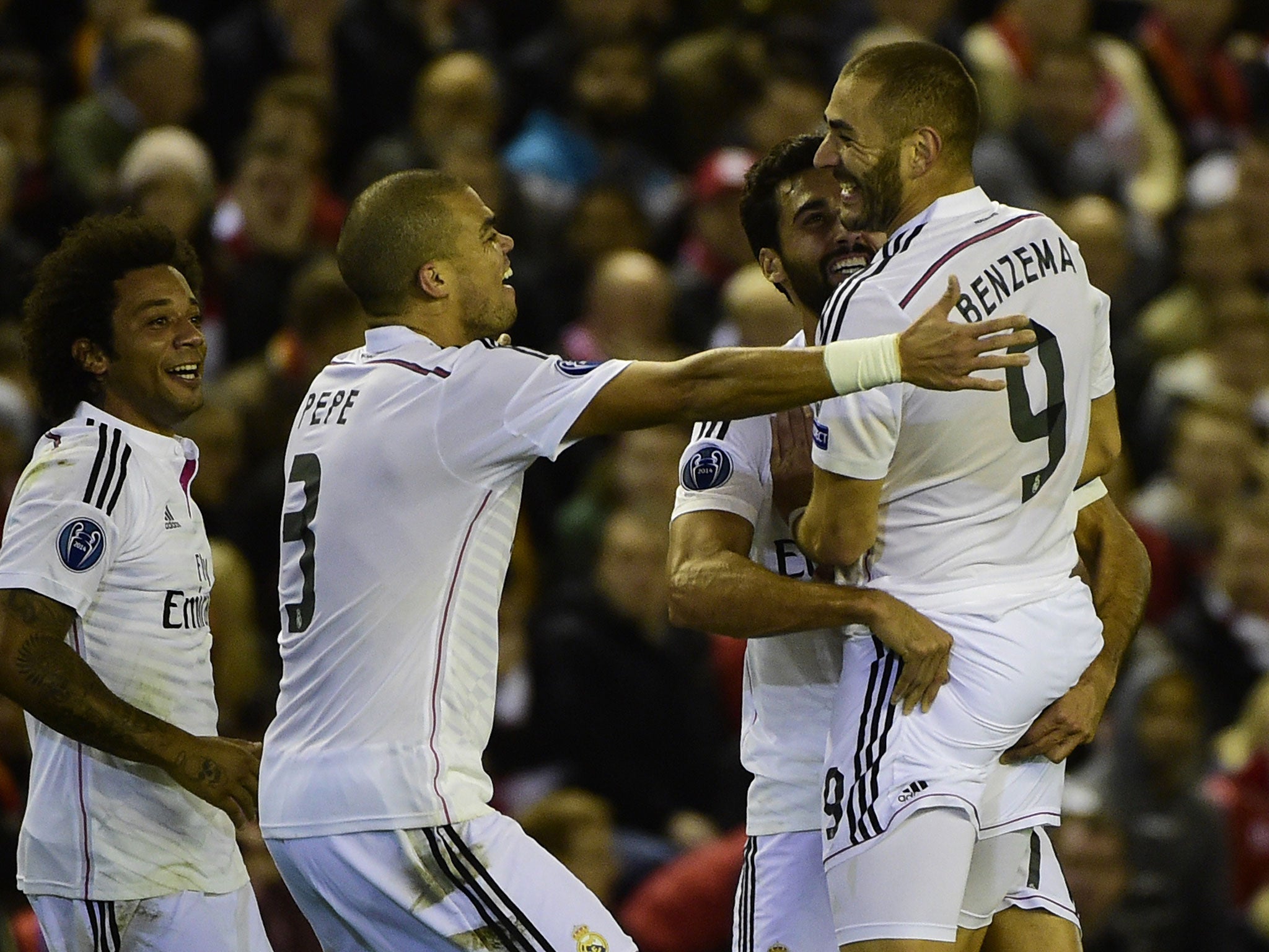 Karim Benzema celebrates scoring Real Madrid's second goal