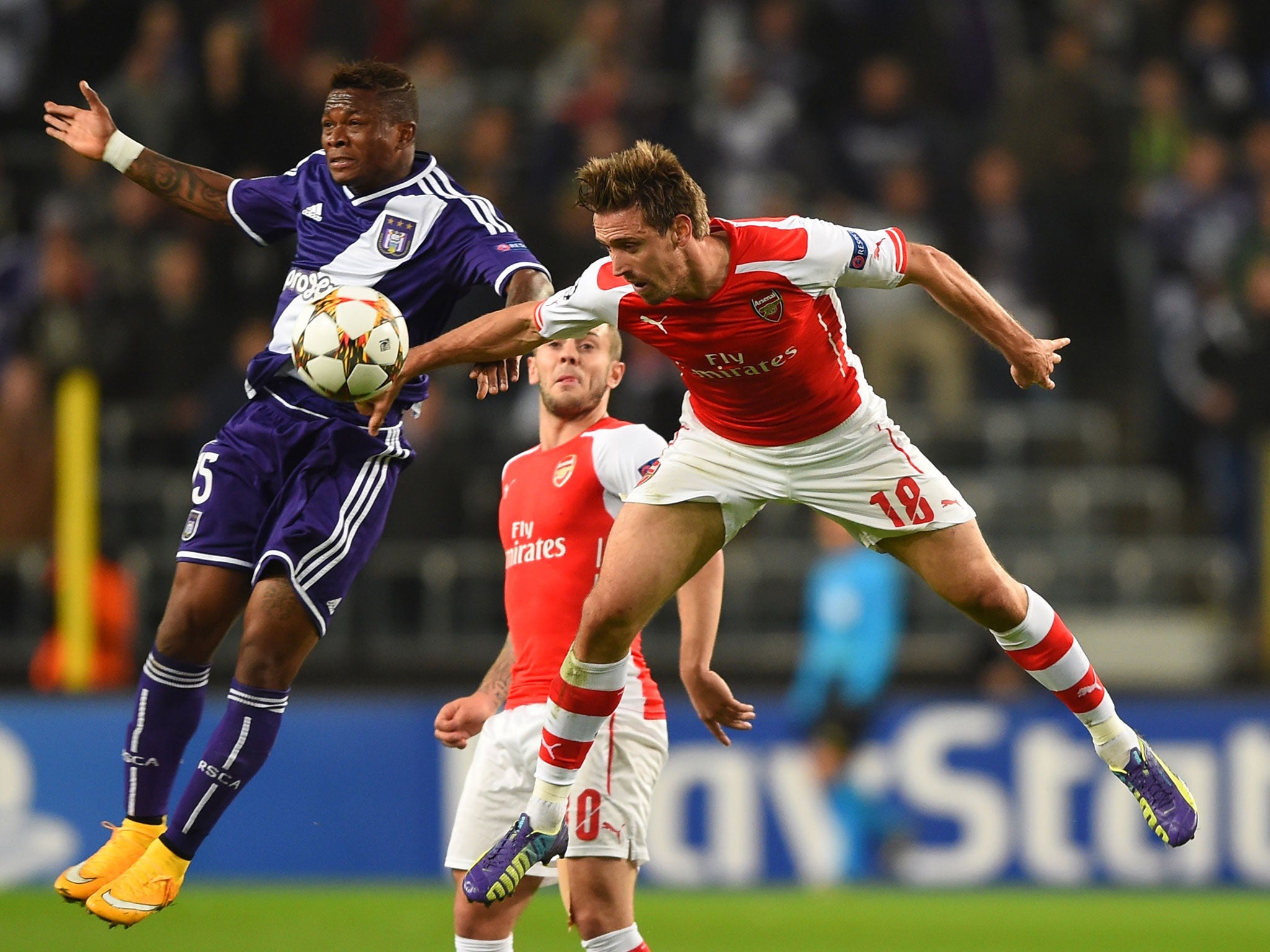 Nacho Monreal in action for Arsenal against Anderlecht