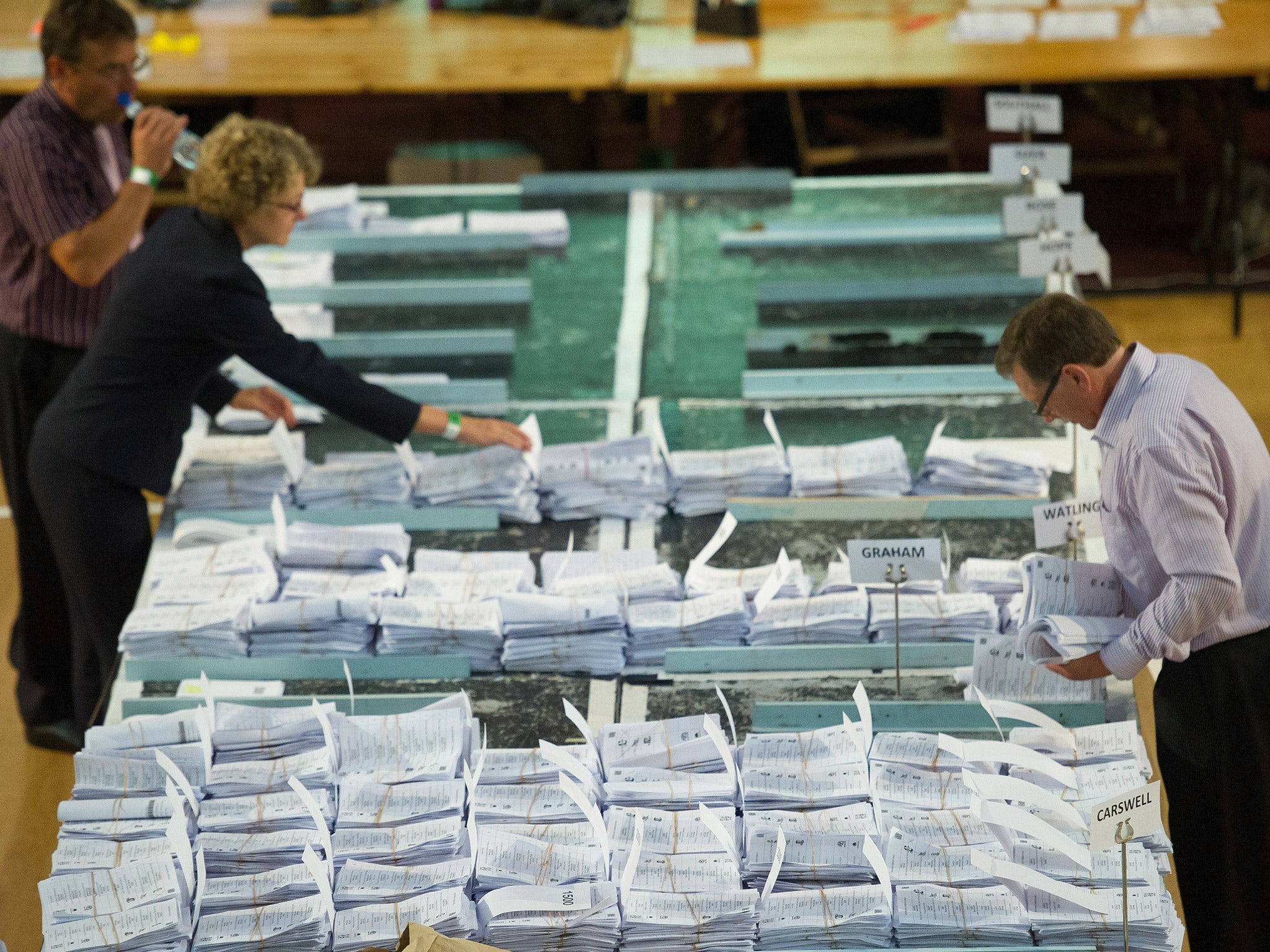 Ballot papers are counted during the recent Clacton-On-Sea by-election