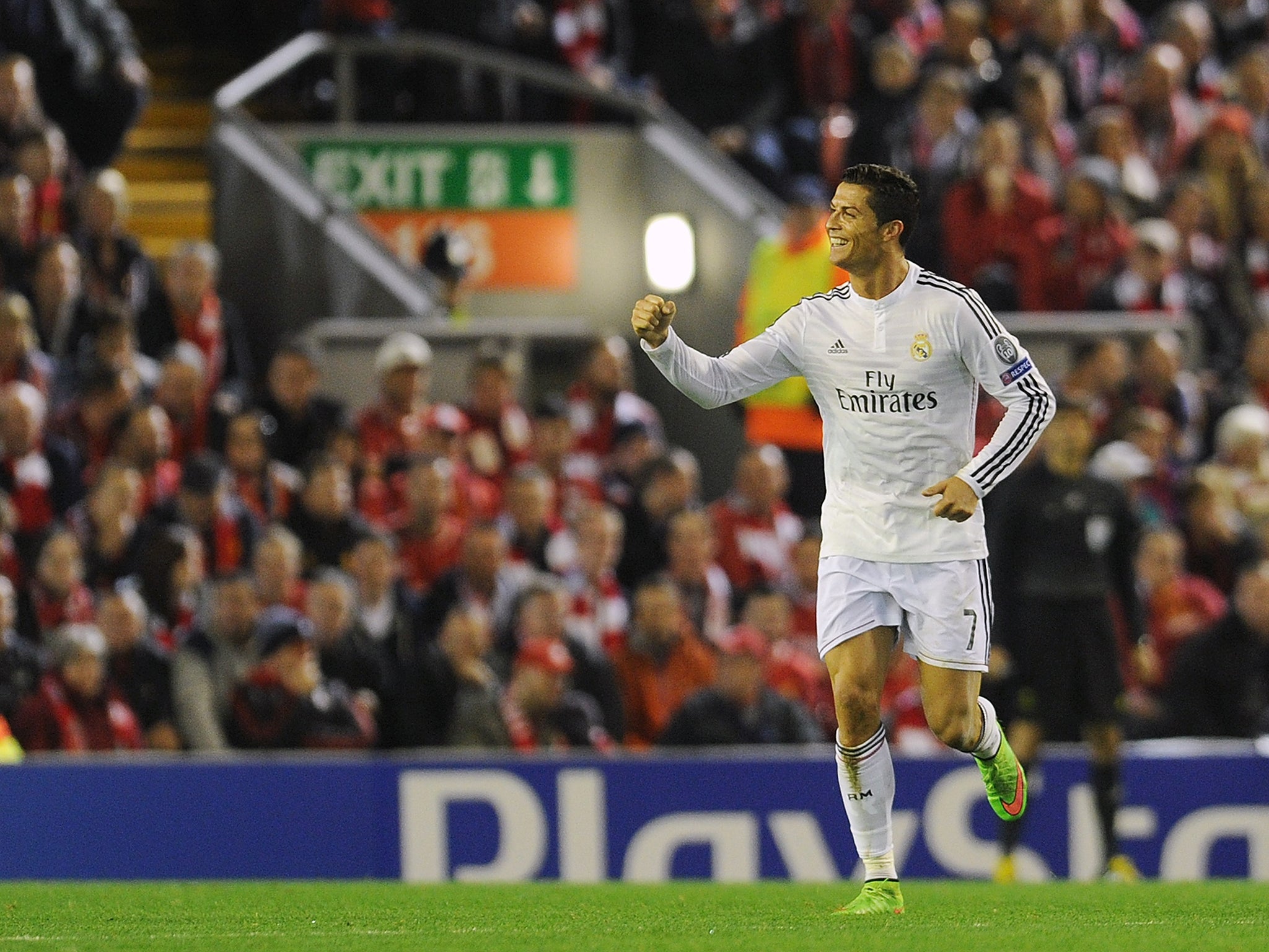 Cristiano Ronaldo celebrates his goal against Liverpool